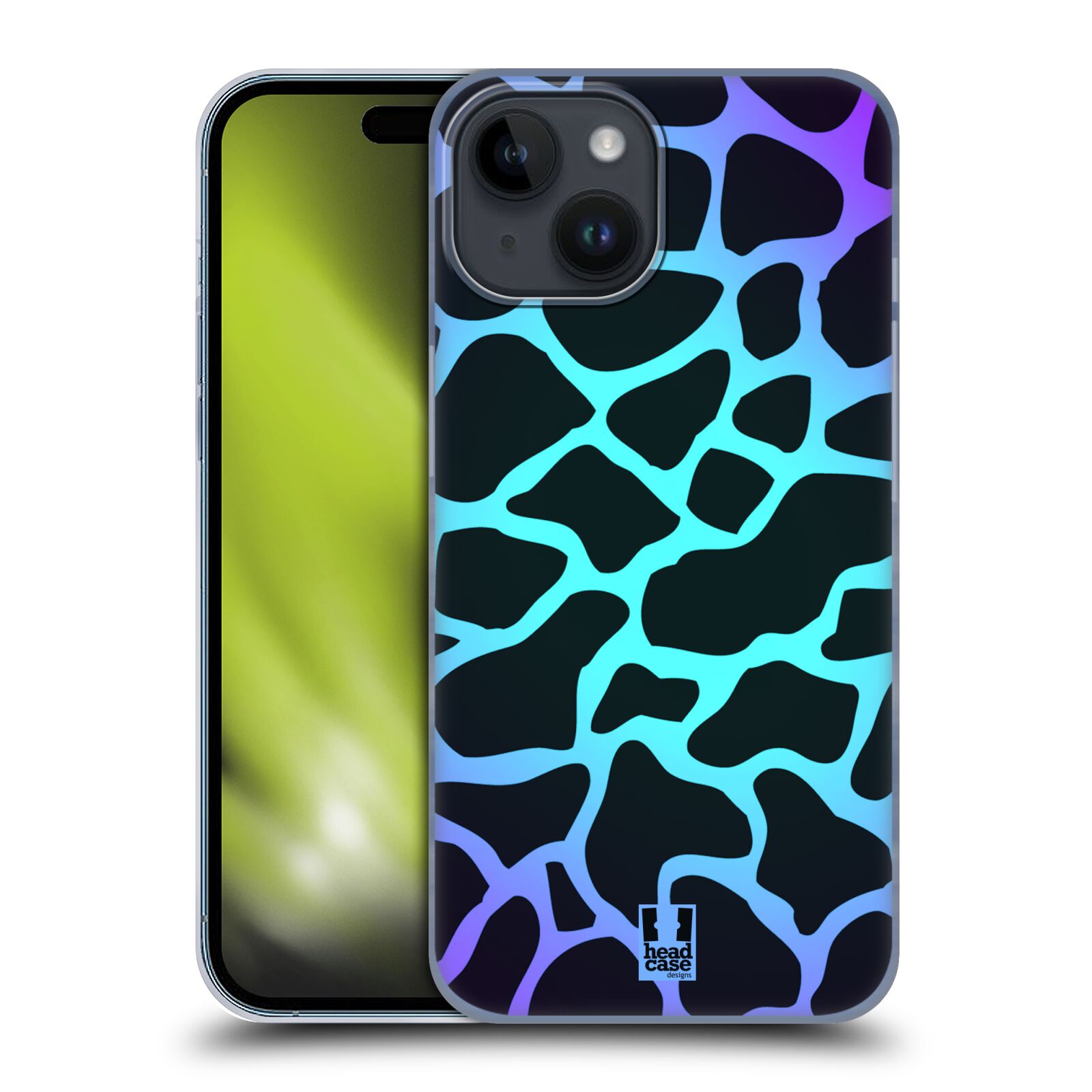 Plastový obal HEAD CASE na mobil Apple Iphone 15 vzor Divočina zvíře tyrkysová žirafa magický vzor