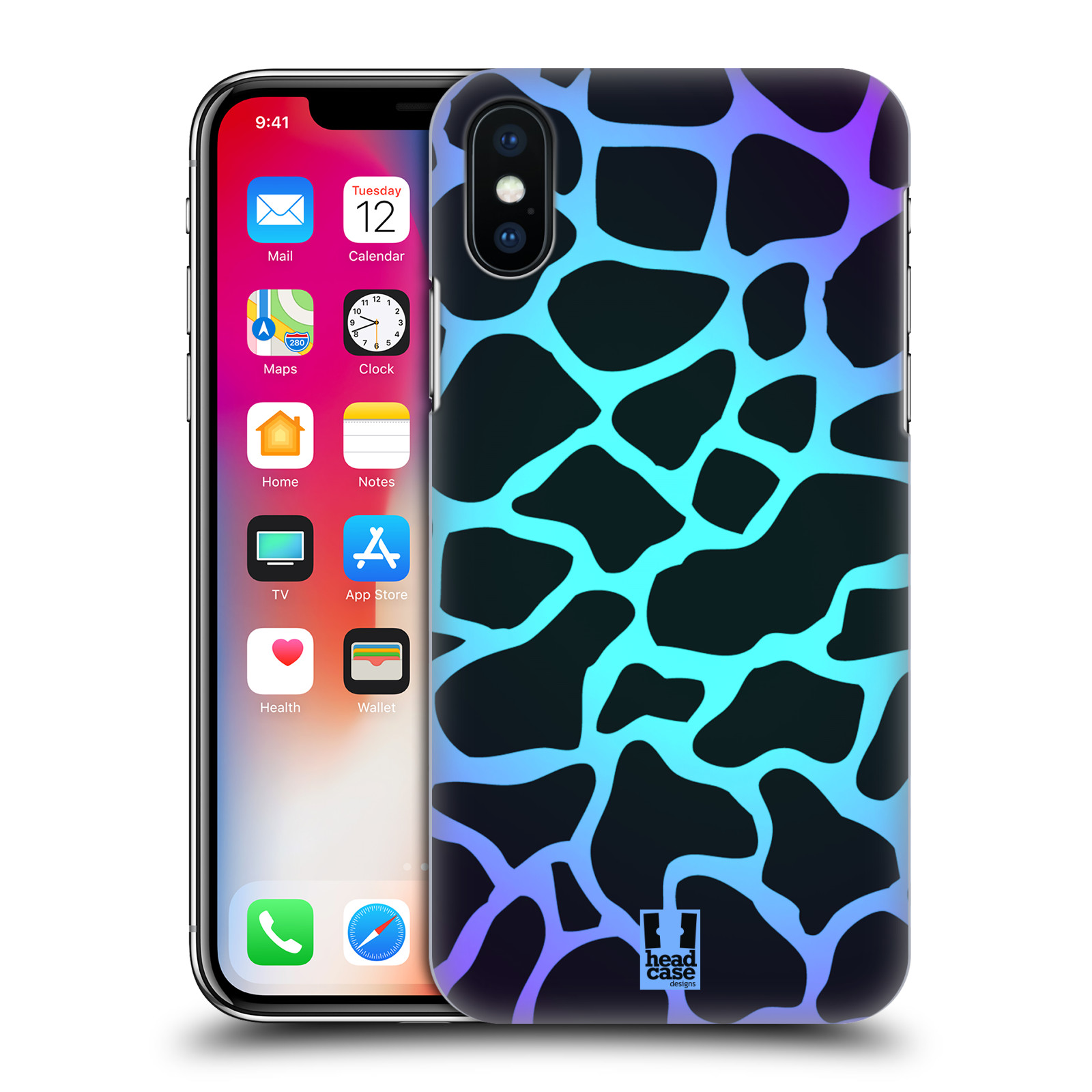 HEAD CASE plastový obal na mobil Apple Iphone X / XS vzor Divočina zvíře tyrkysová žirafa magický vzor