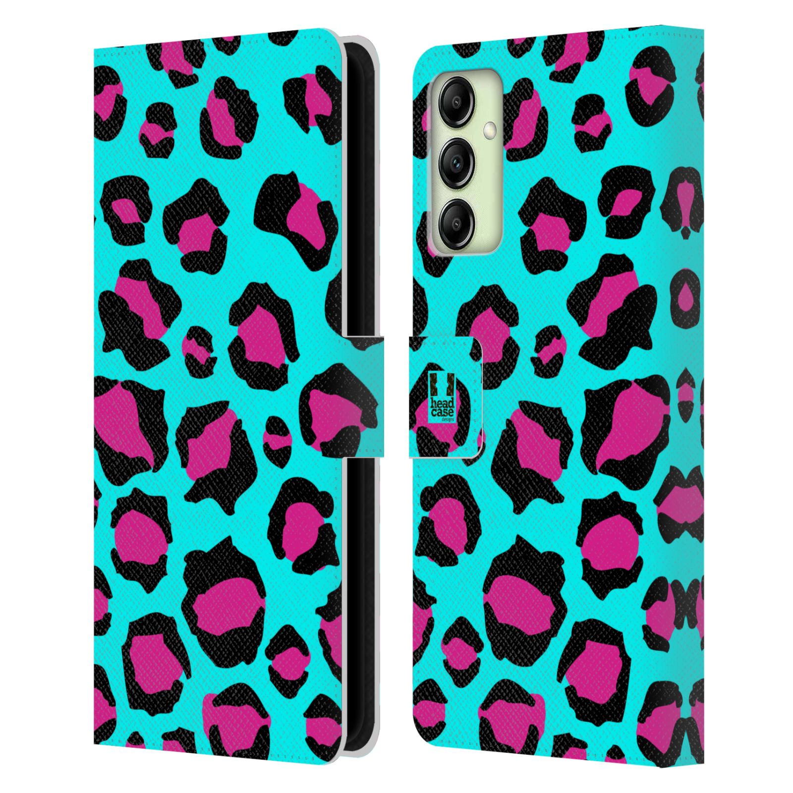 Pouzdro HEAD CASE na mobil Samsung Galaxy A14 Zvířecí barevné vzory tyrkysový leopard