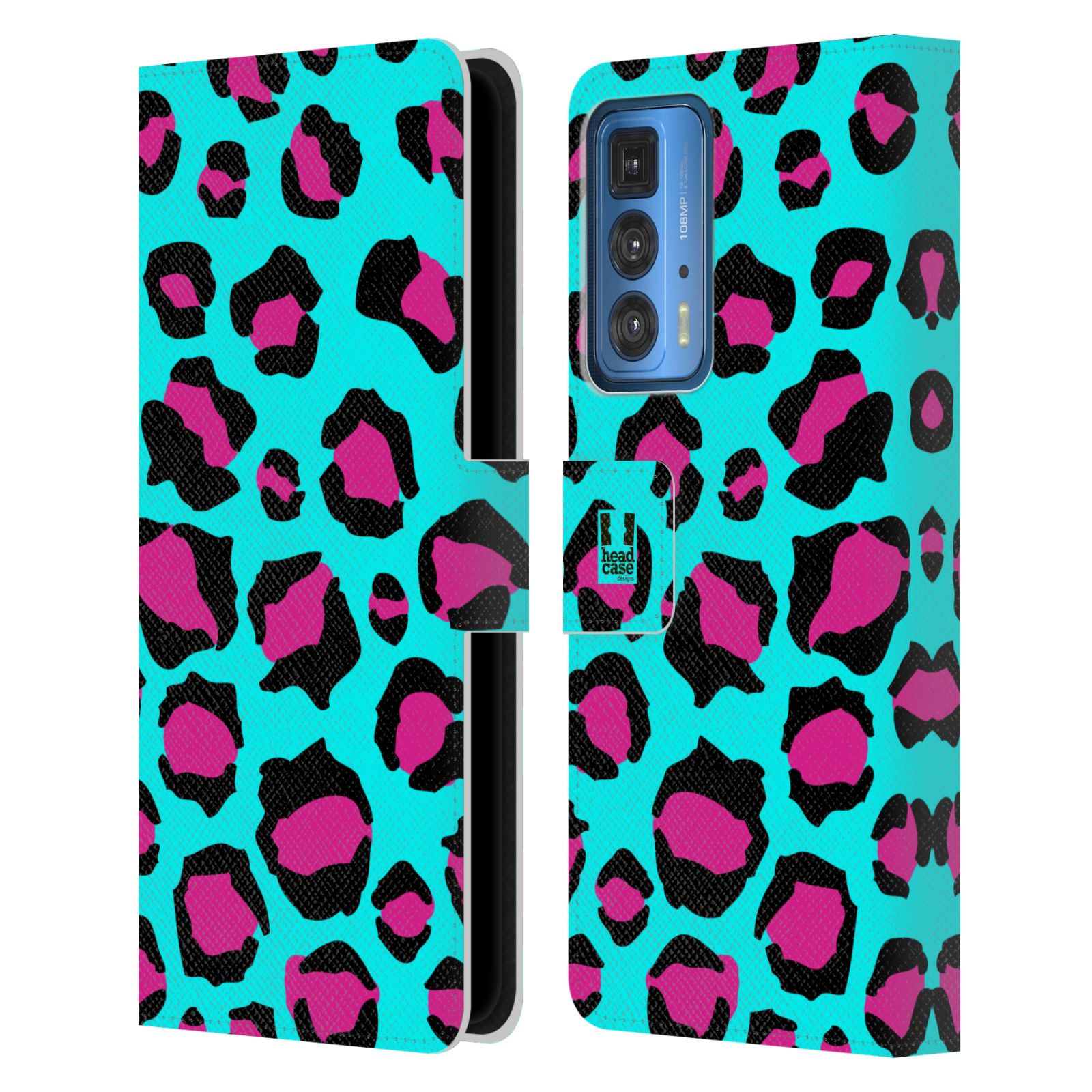 Pouzdro HEAD CASE na mobil Motorola EDGE 20 PRO Zvířecí barevné vzory tyrkysový leopard