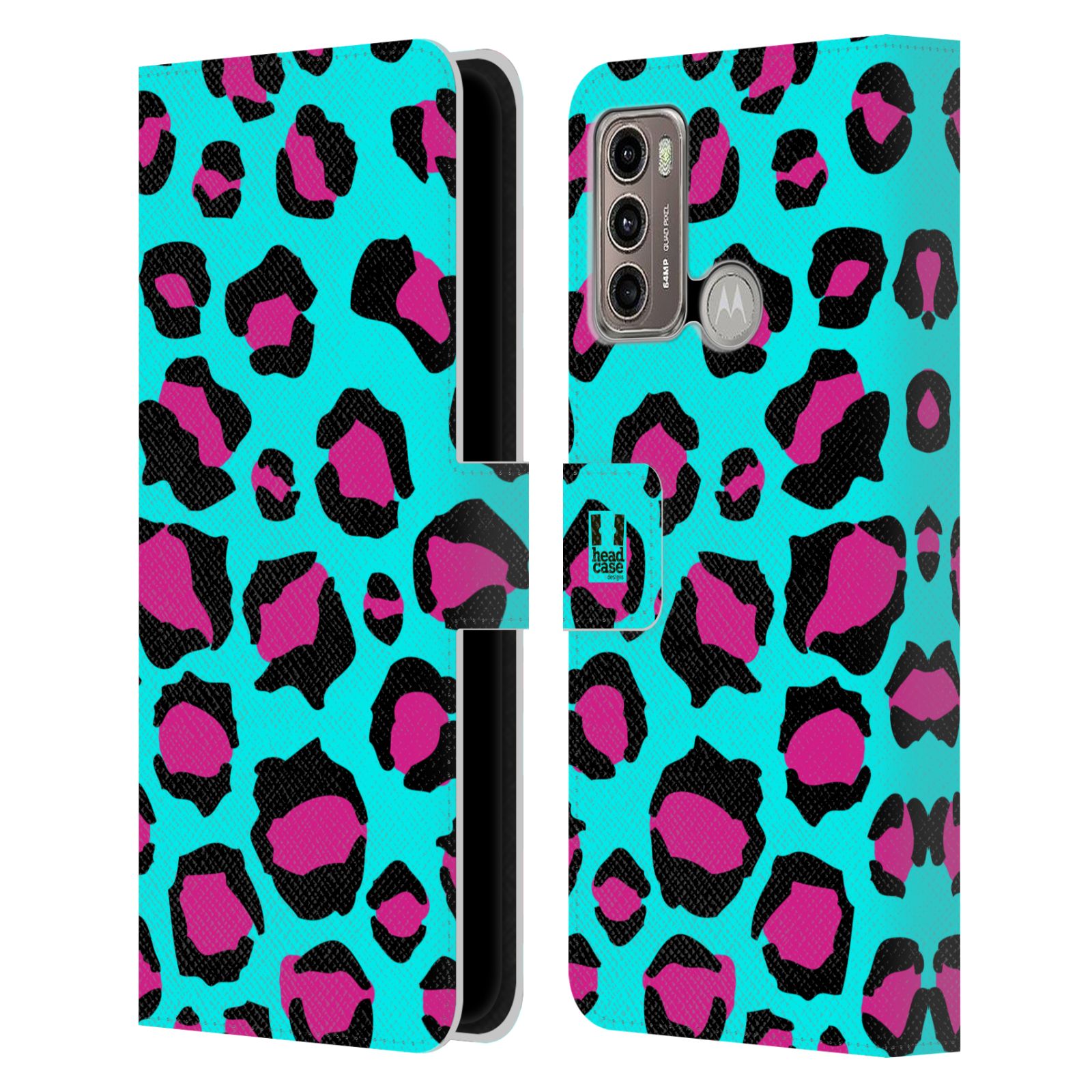 Pouzdro HEAD CASE na mobil Motorola Moto G60 Zvířecí barevné vzory tyrkysový leopard