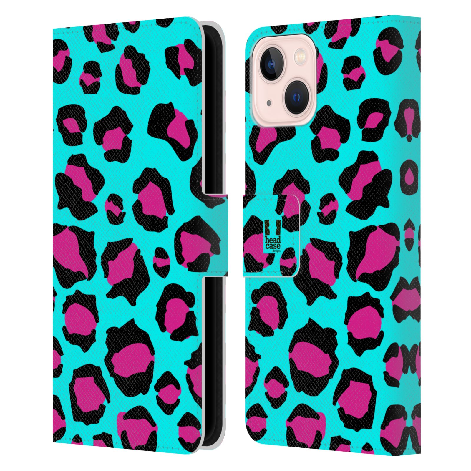 Pouzdro HEAD CASE na mobil Apple Iphone 13 Zvířecí barevné vzory tyrkysový leopard