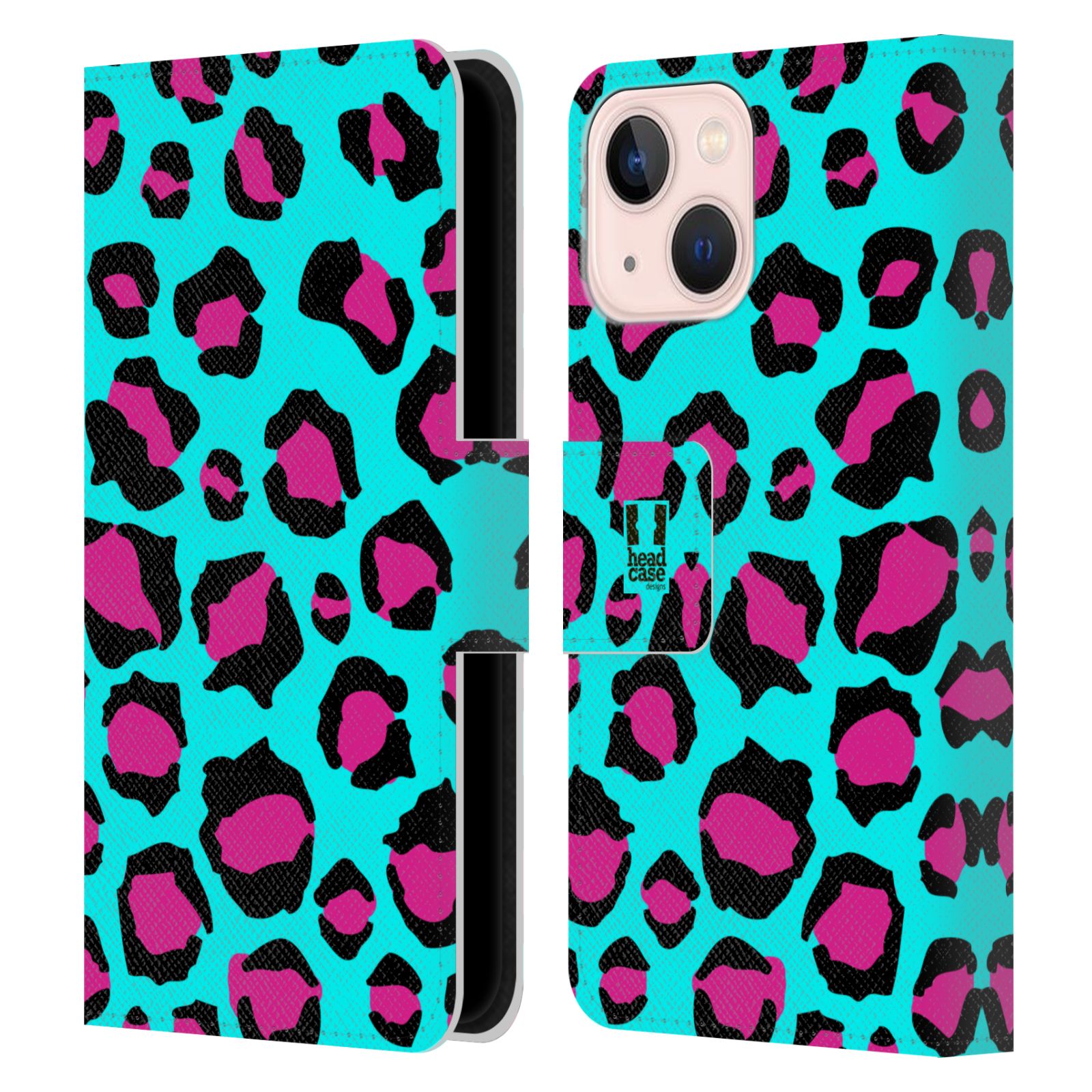 Pouzdro HEAD CASE na mobil Apple Iphone 13 MINI Zvířecí barevné vzory tyrkysový leopard
