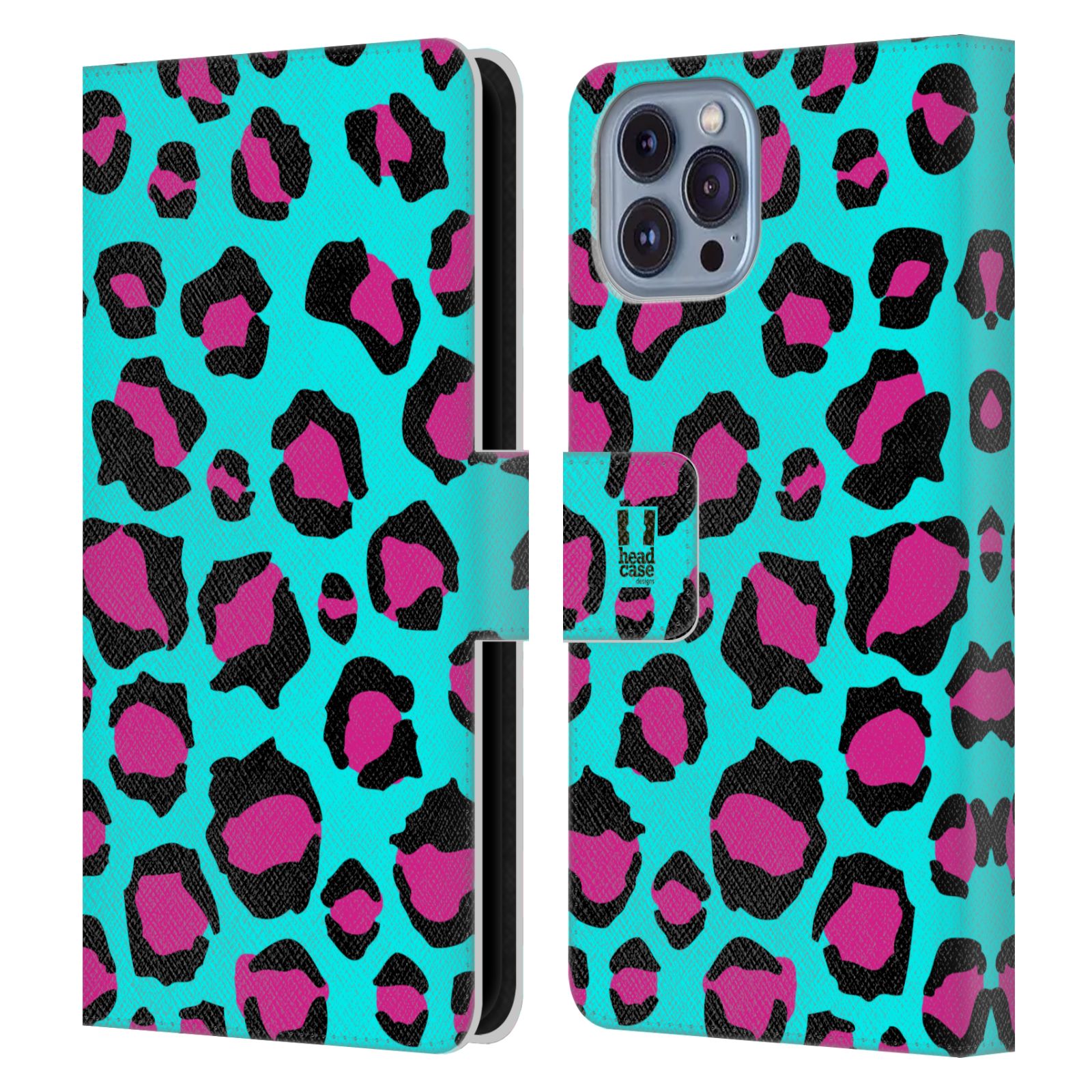 Pouzdro HEAD CASE na mobil Apple Iphone 14 Zvířecí barevné vzory tyrkysový leopard