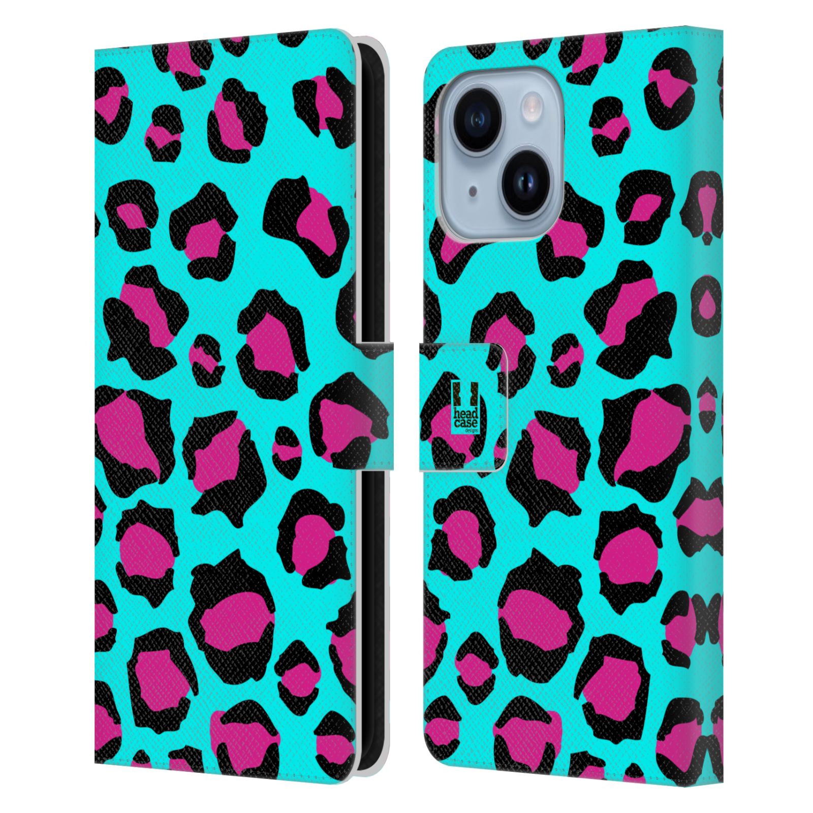 Pouzdro HEAD CASE na mobil Apple Iphone 14 PLUS Zvířecí barevné vzory tyrkysový leopard