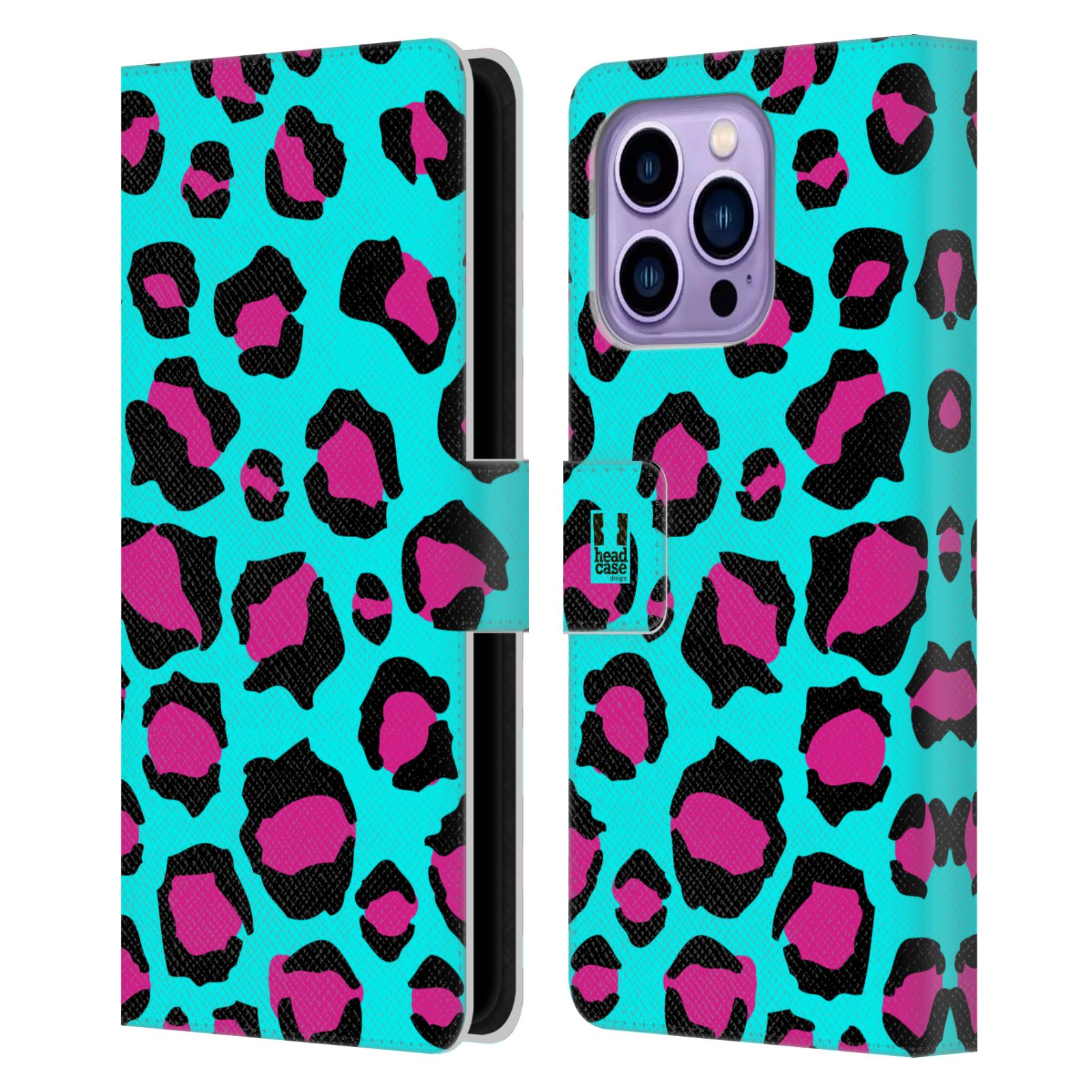 Pouzdro HEAD CASE na mobil Apple Iphone 14 PRO MAX Zvířecí barevné vzory tyrkysový leopard