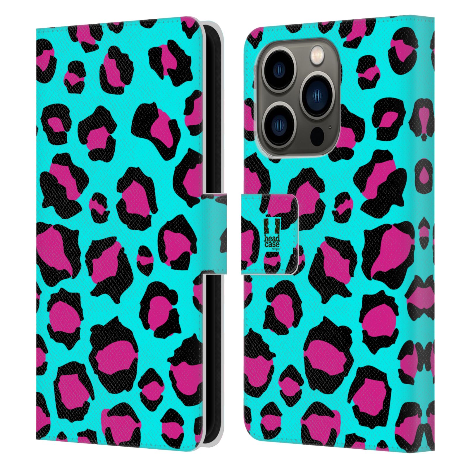 Pouzdro HEAD CASE na mobil Apple Iphone 14 PRO Zvířecí barevné vzory tyrkysový leopard