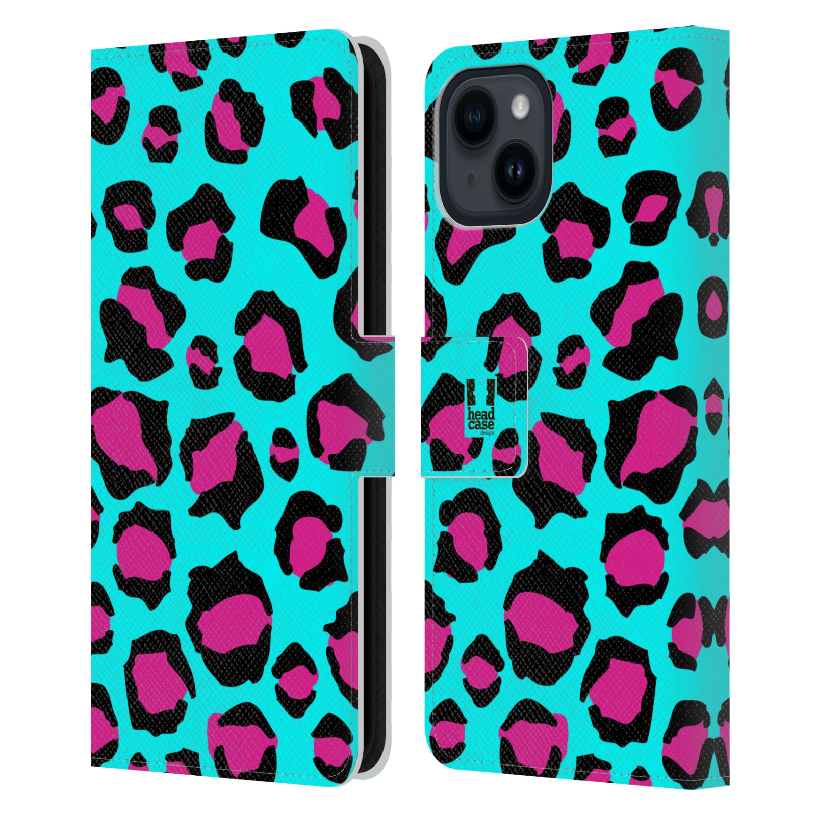 Pouzdro HEAD CASE na mobil Apple Iphone 15 Zvířecí barevné vzory tyrkysový leopard