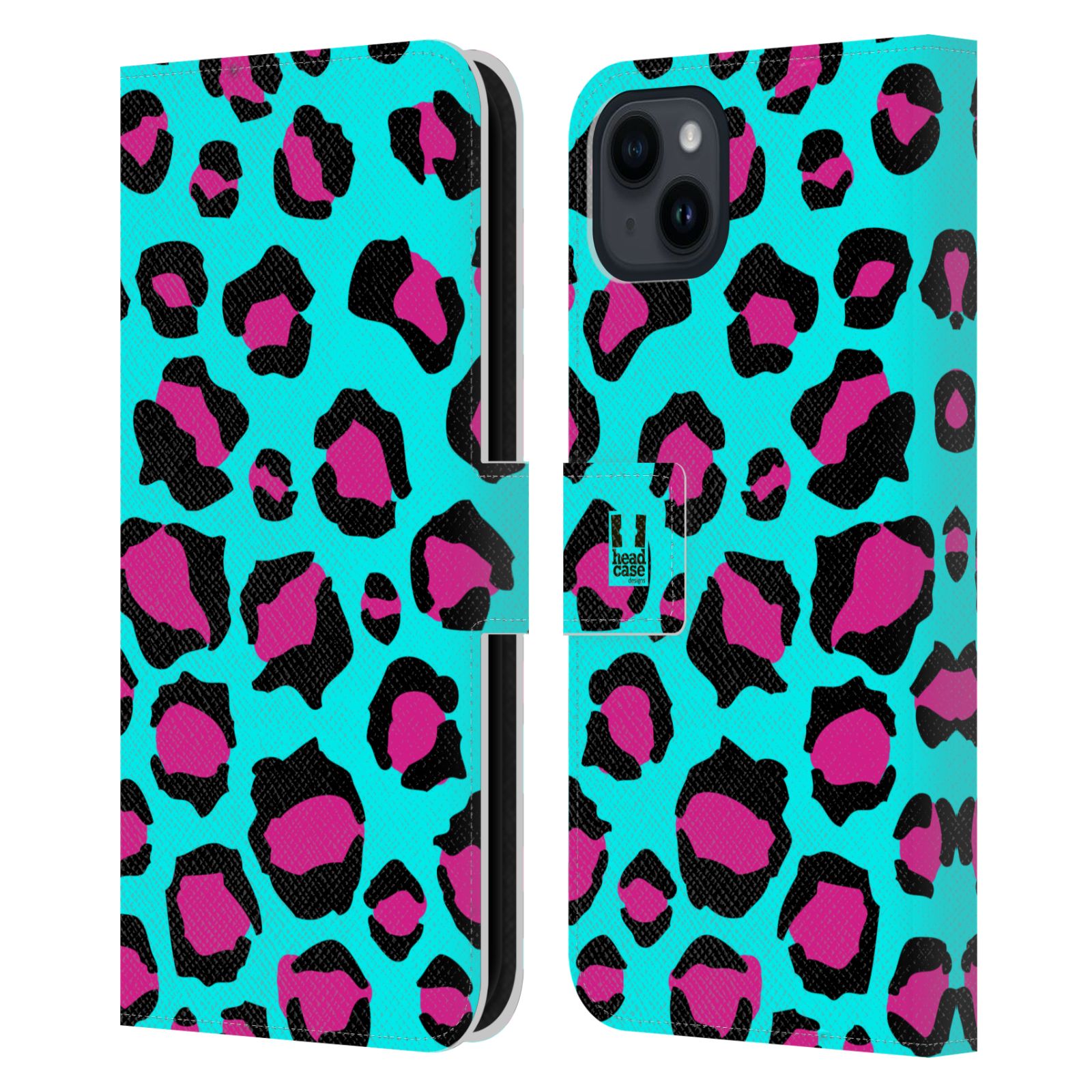 Pouzdro HEAD CASE na mobil Apple Iphone 15 PLUS Zvířecí barevné vzory tyrkysový leopard