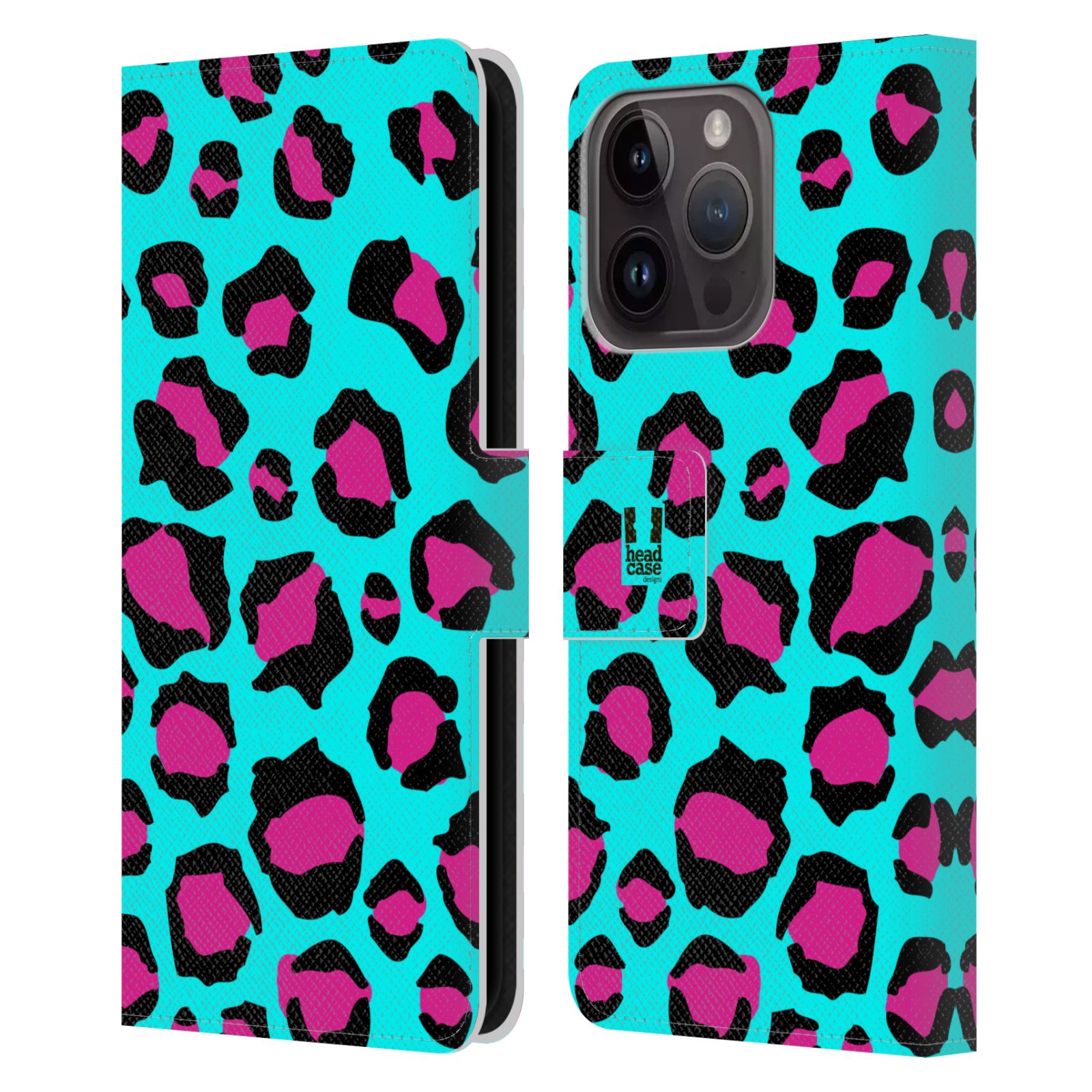Pouzdro HEAD CASE na mobil Apple Iphone 15 PRO Zvířecí barevné vzory tyrkysový leopard