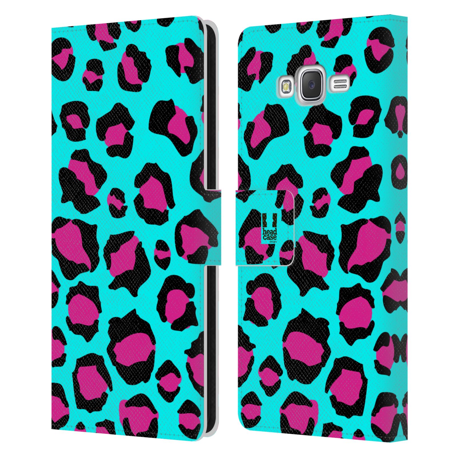 HEAD CASE Flipové pouzdro pro mobil Samsung Galaxy J7, J700 Zvířecí barevné vzory tyrkysový leopard
