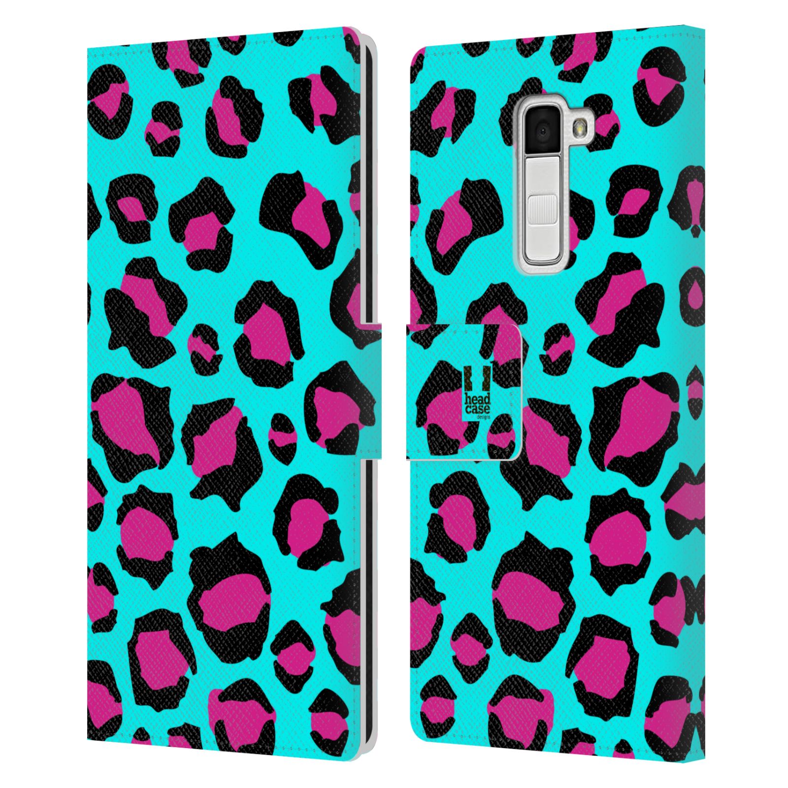 HEAD CASE Flipové pouzdro pro mobil LG K10 Zvířecí barevné vzory tyrkysový leopard