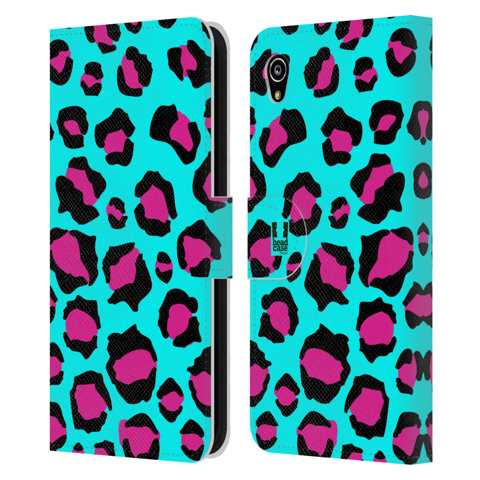 HEAD CASE Flipové pouzdro pro mobil SONY XPERIA M4 AQUA Zvířecí barevné vzory tyrkysový leopard