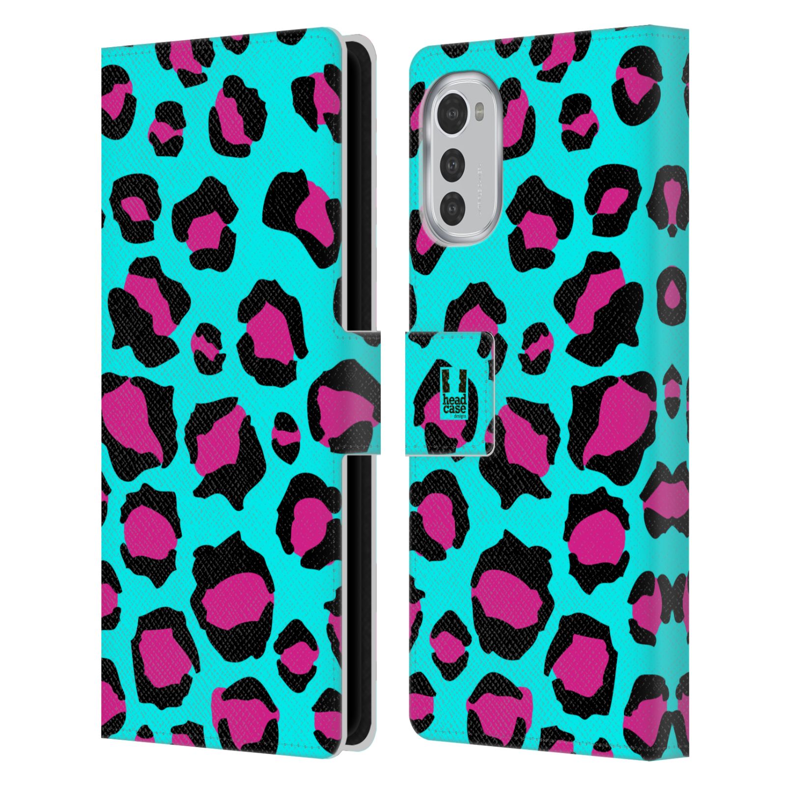 Pouzdro HEAD CASE na mobil Motorola Moto E32 / E32s Zvířecí barevné vzory tyrkysový leopard