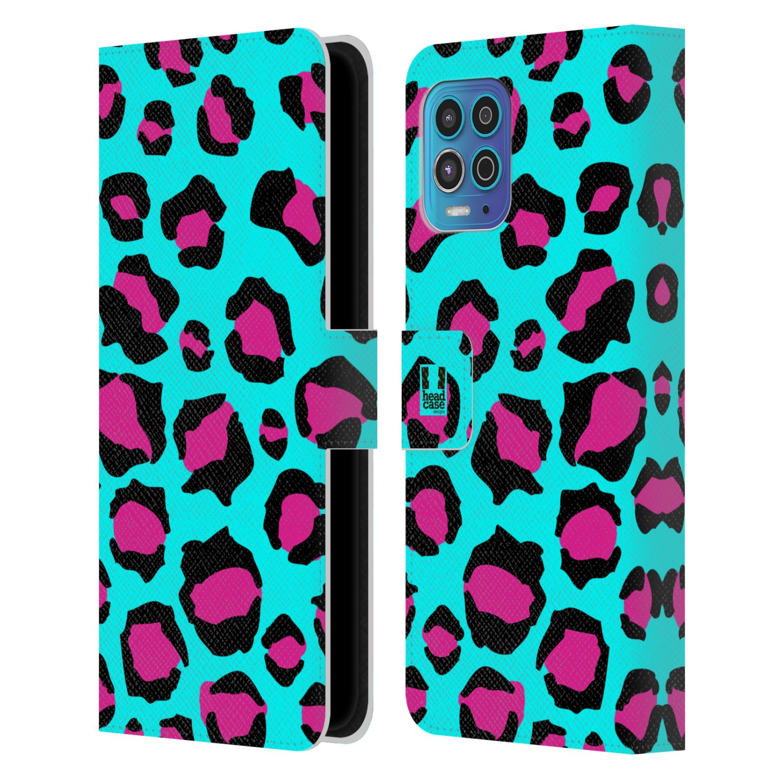 Pouzdro HEAD CASE na mobil Motorola MOTO G100 Zvířecí barevné vzory tyrkysový leopard