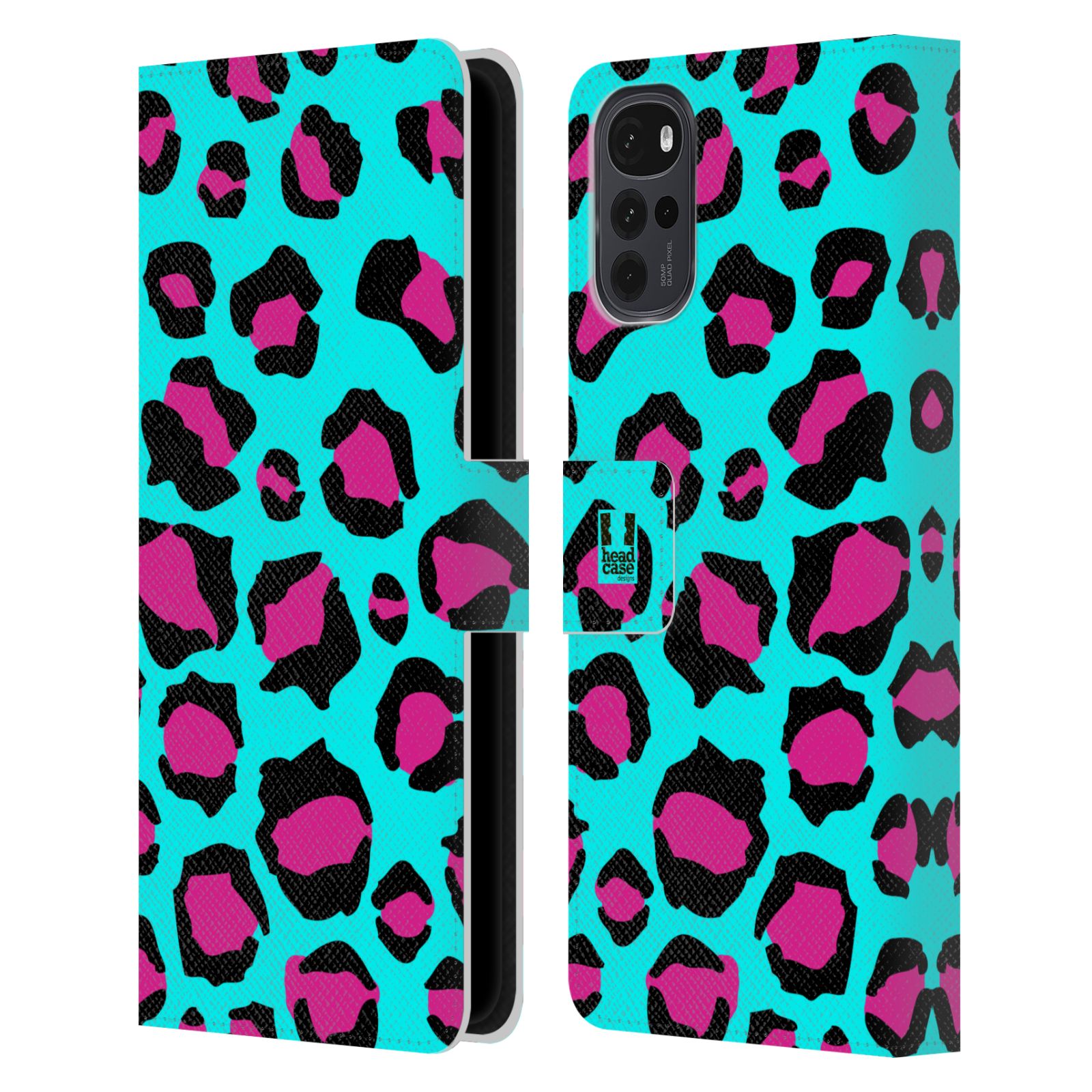 Pouzdro HEAD CASE na mobil Motorola Moto G22 Zvířecí barevné vzory tyrkysový leopard
