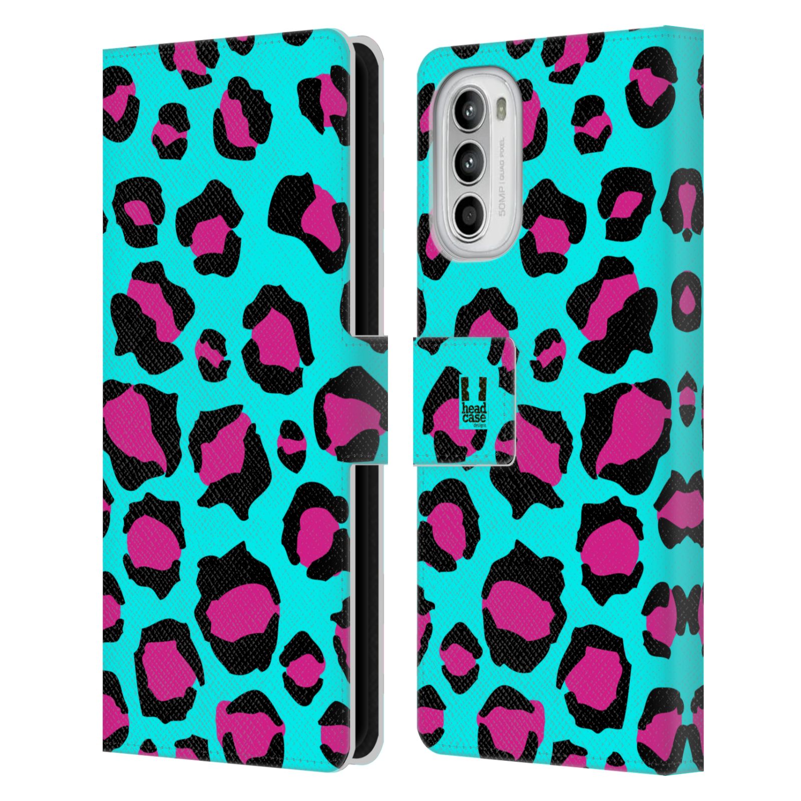 Pouzdro HEAD CASE na mobil Motorola Moto G52 Zvířecí barevné vzory tyrkysový leopard