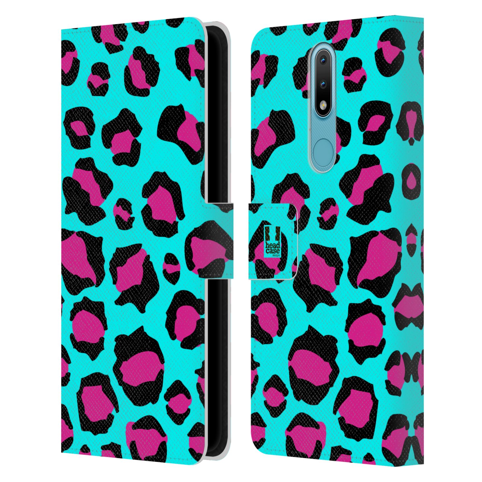 Pouzdro HEAD CASE na mobil Nokia 2.4 Zvířecí barevné vzory tyrkysový leopard