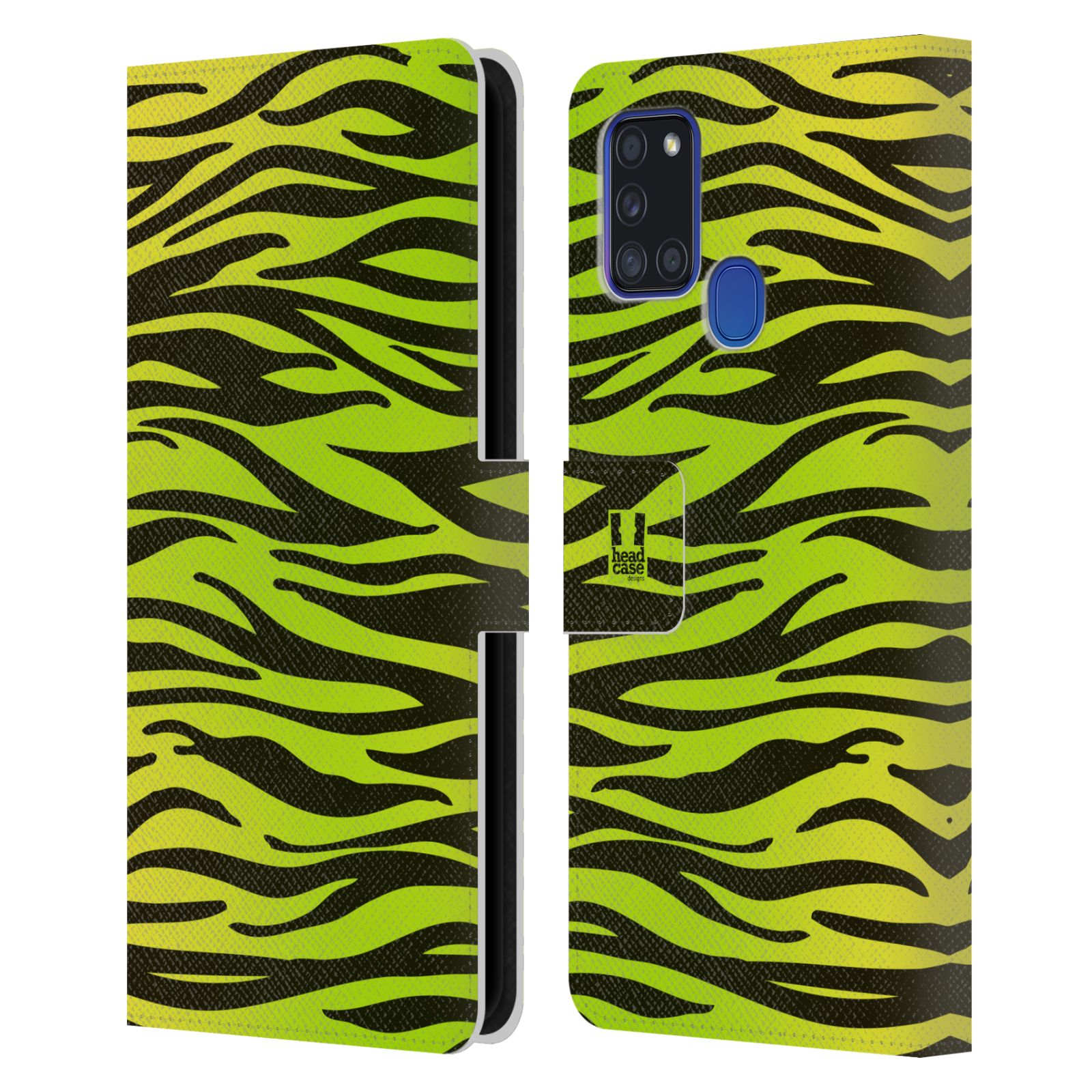 HEAD CASE Flipové pouzdro pro mobil Samsung Galaxy A21s Zvířecí barevné vzory žlutozelená zebra