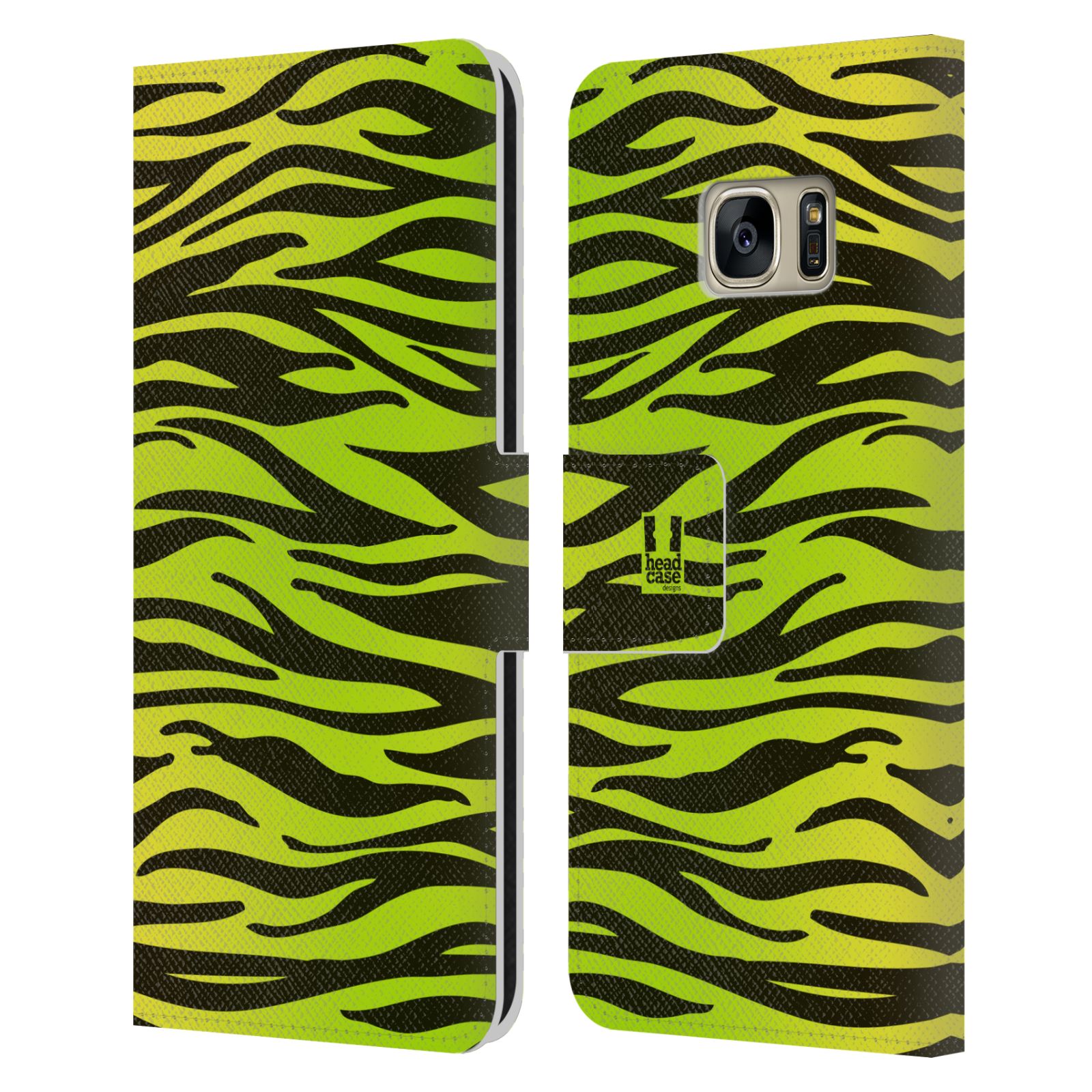 HEAD CASE Flipové pouzdro pro mobil Samsung Galaxy S7 (G9300) Zvířecí barevné vzory žlutozelená zebra