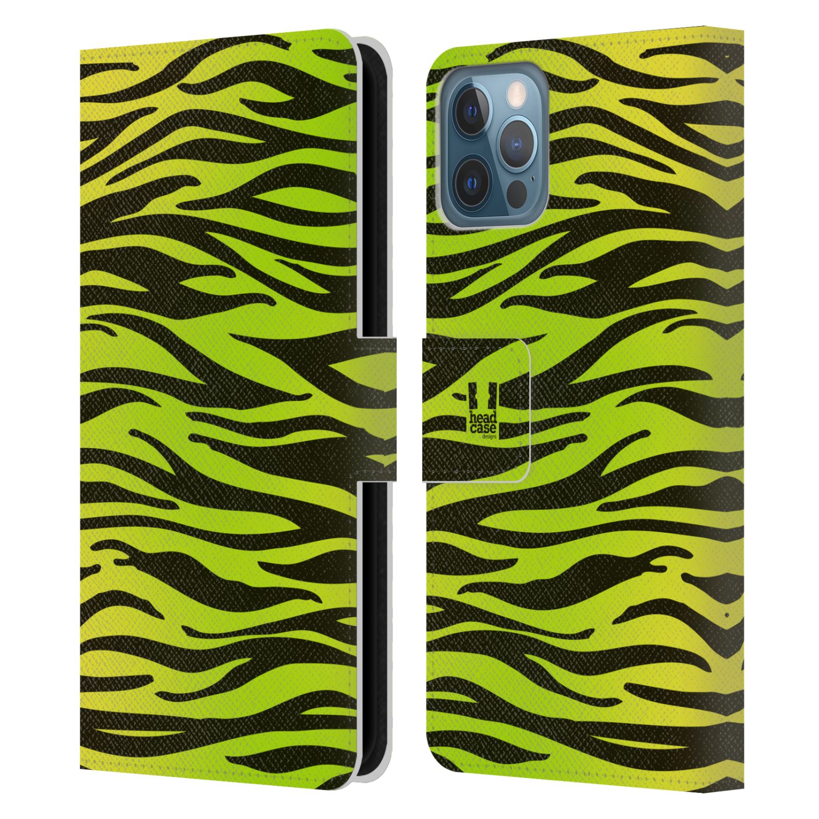 HEAD CASE Flipové pouzdro pro mobil Apple Iphone 12 / Iphone 12 PRO Zvířecí barevné vzory žlutozelená zebra