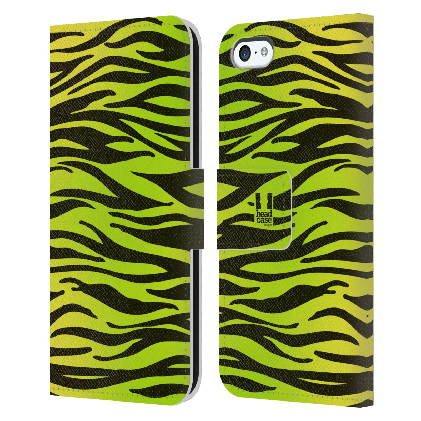 HEAD CASE Flipové pouzdro pro mobil Apple Iphone 5C Zvířecí barevné vzory žlutozelená zebra