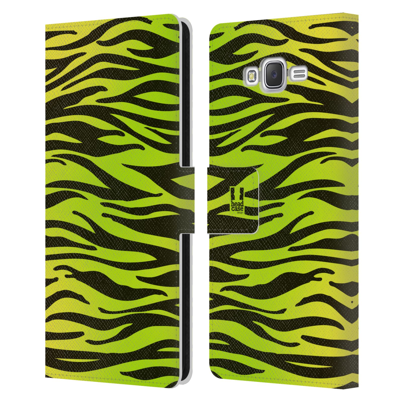 HEAD CASE Flipové pouzdro pro mobil Samsung Galaxy J7, J700 Zvířecí barevné vzory žlutozelená zebra
