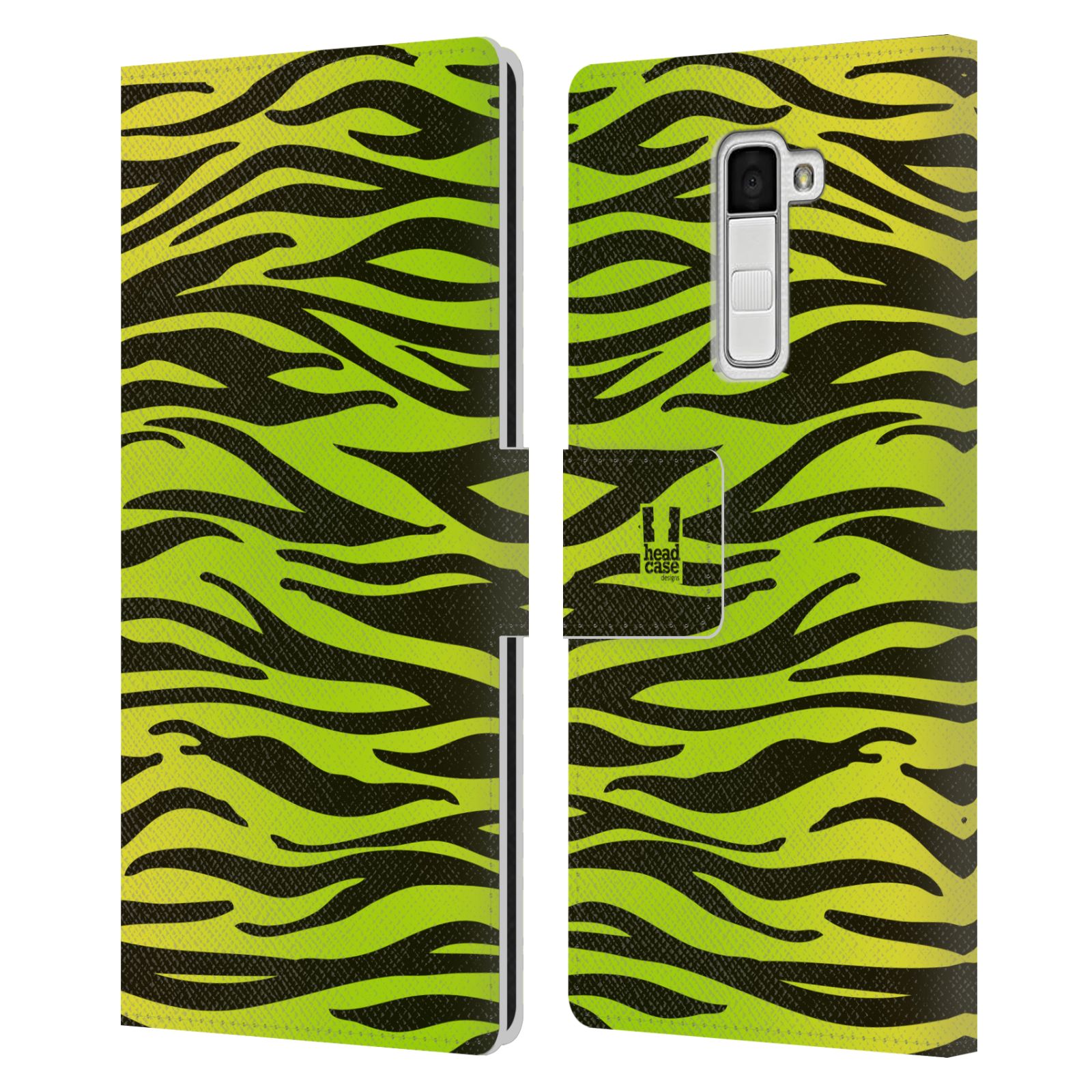 HEAD CASE Flipové pouzdro pro mobil LG K10 Zvířecí barevné vzory žlutozelená zebra