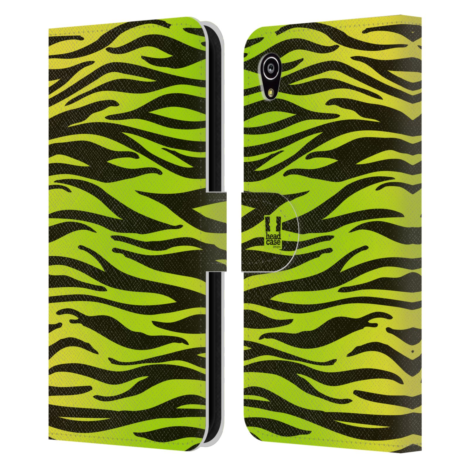 HEAD CASE Flipové pouzdro pro mobil SONY XPERIA M4 AQUA Zvířecí barevné vzory žlutozelená zebra