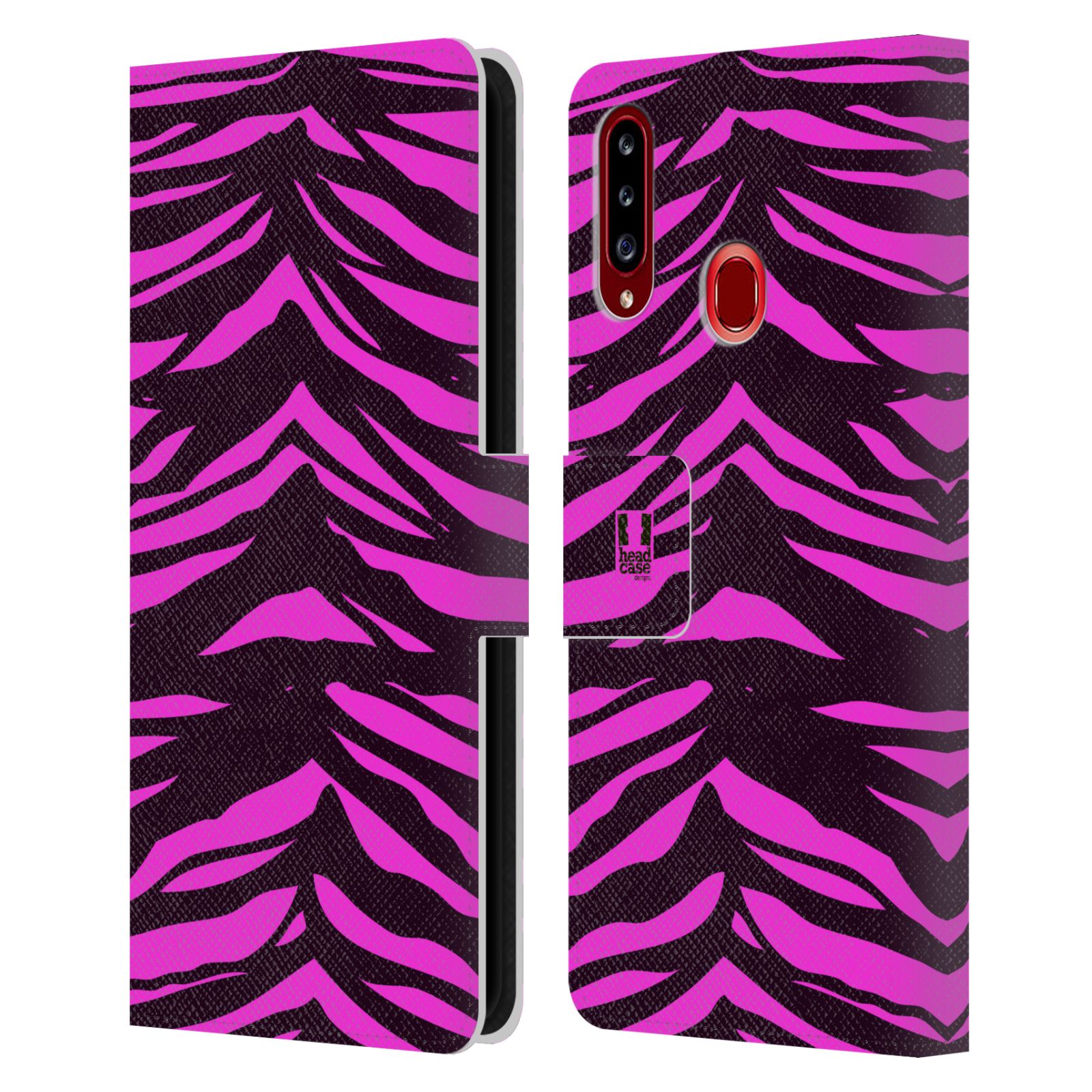 HEAD CASE Flipové pouzdro pro mobil Samsung Galaxy A20s Zvířecí barevné vzory fialová tygr