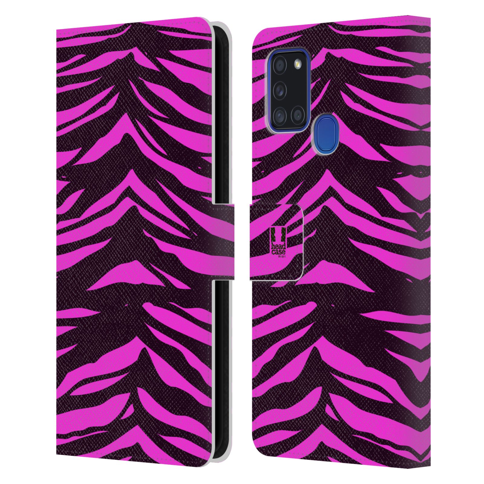 HEAD CASE Flipové pouzdro pro mobil Samsung Galaxy A21s Zvířecí barevné vzory fialová tygr