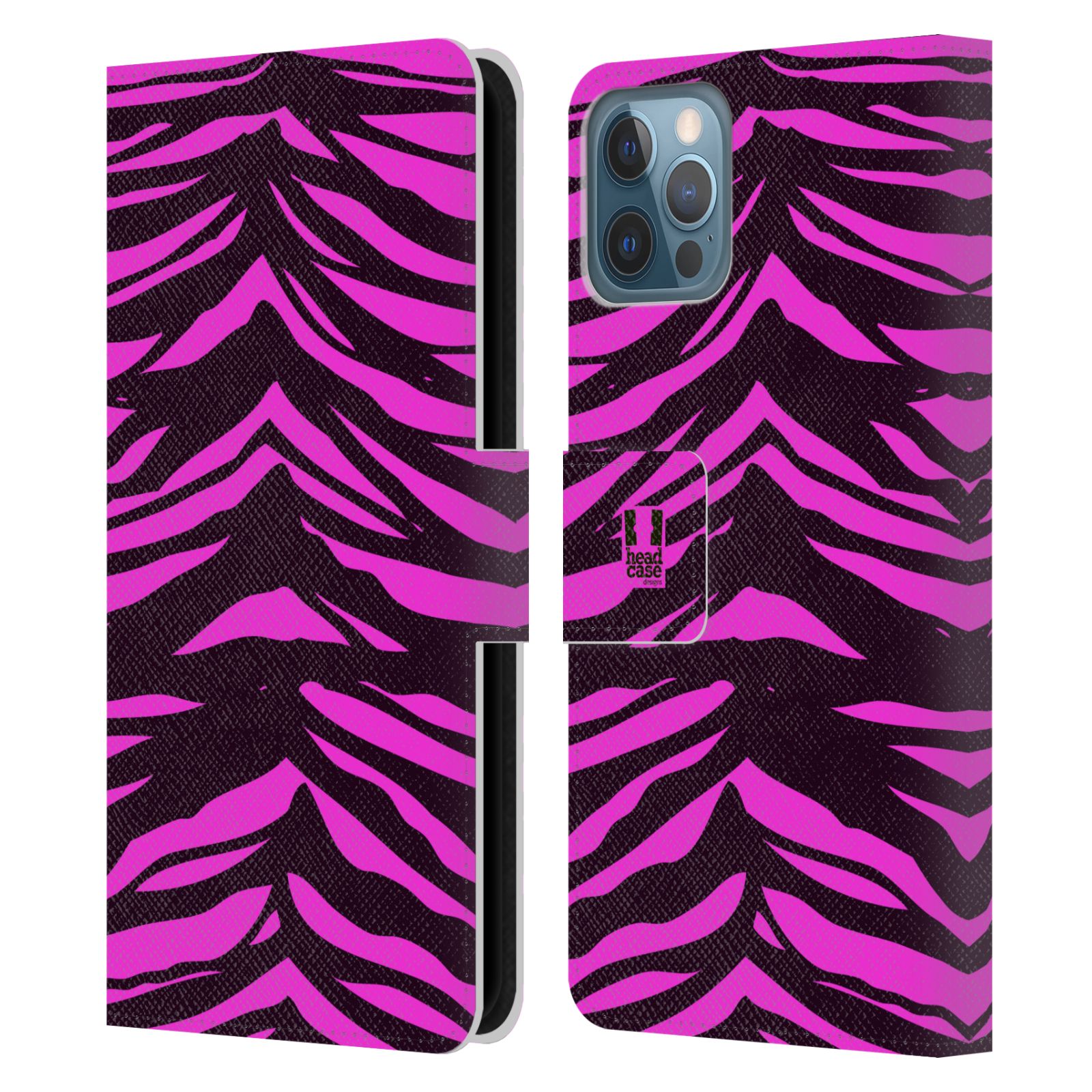 HEAD CASE Flipové pouzdro pro mobil Apple Iphone 12 / Iphone 12 PRO Zvířecí barevné vzory fialová tygr