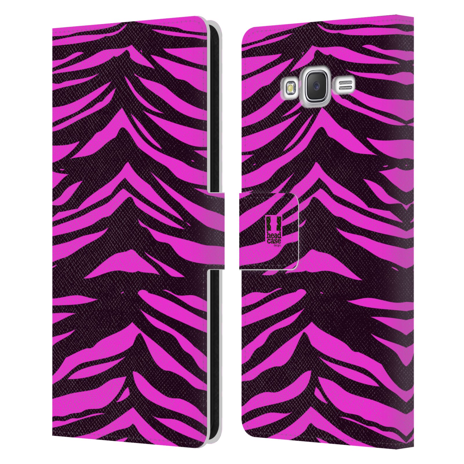 HEAD CASE Flipové pouzdro pro mobil Samsung Galaxy J7, J700 Zvířecí barevné vzory fialová tygr