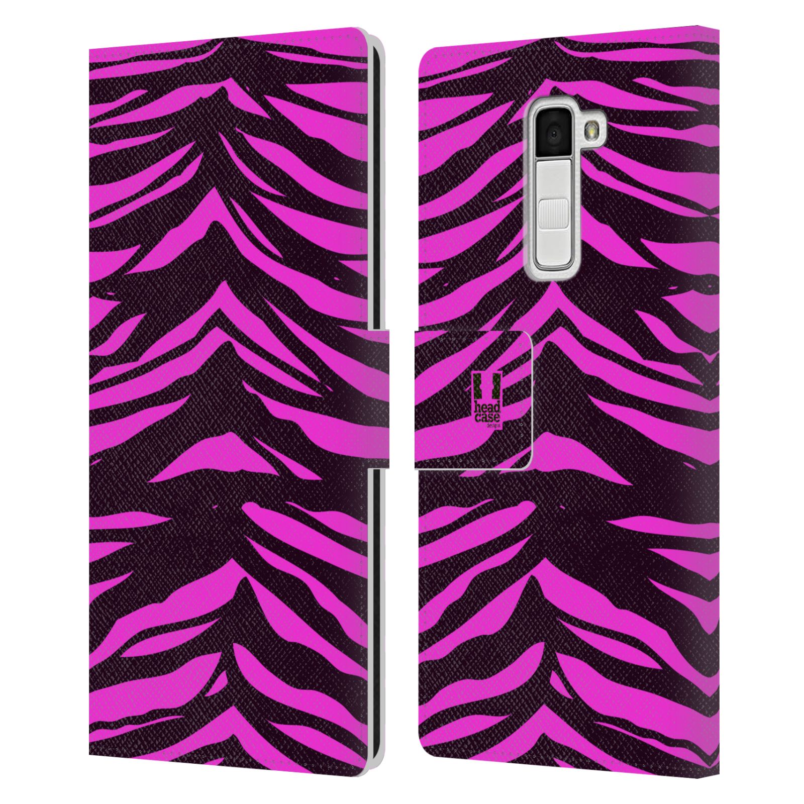HEAD CASE Flipové pouzdro pro mobil LG K10 Zvířecí barevné vzory fialová tygr