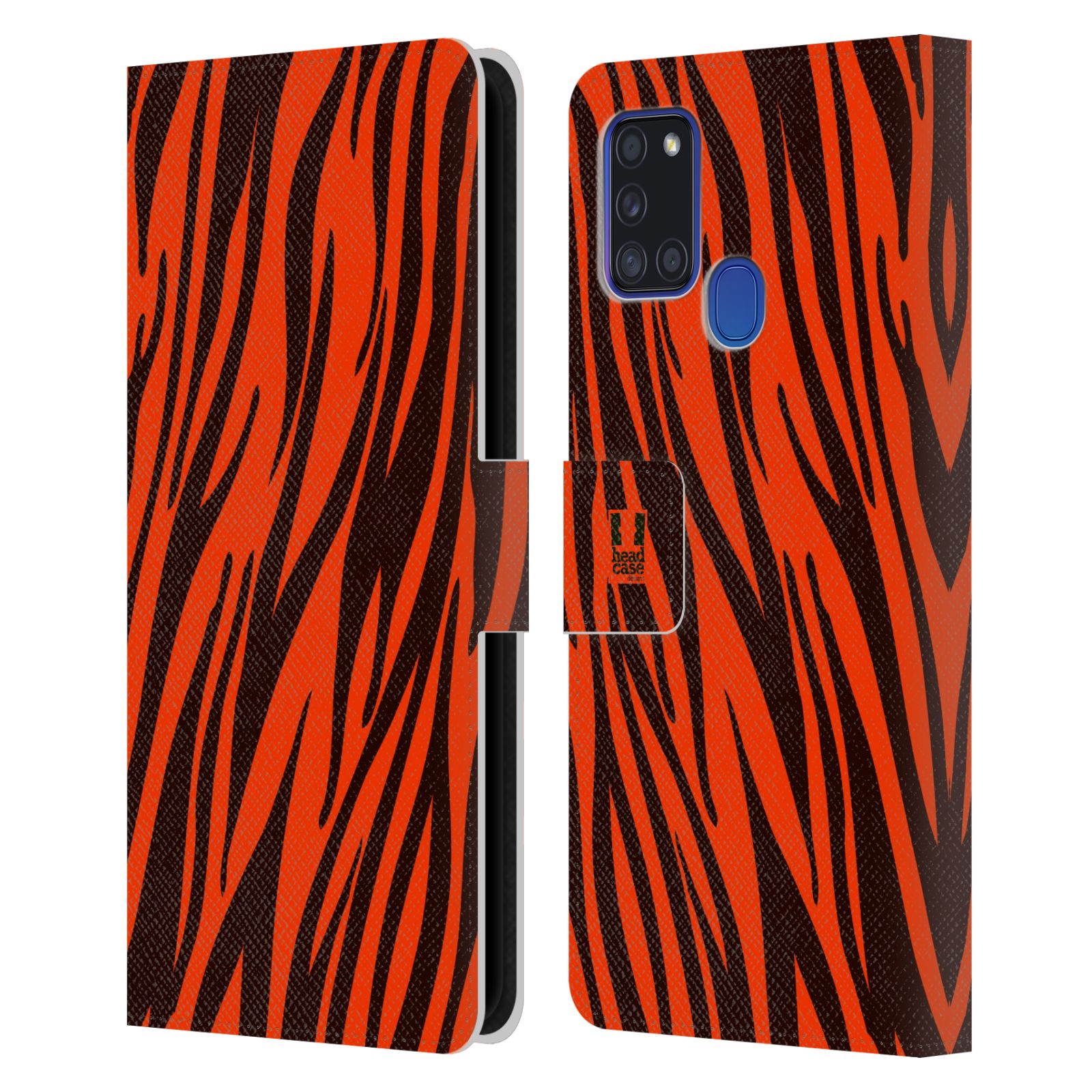 HEAD CASE Flipové pouzdro pro mobil Samsung Galaxy A21s Zvířecí barevné vzory oranžový tygr