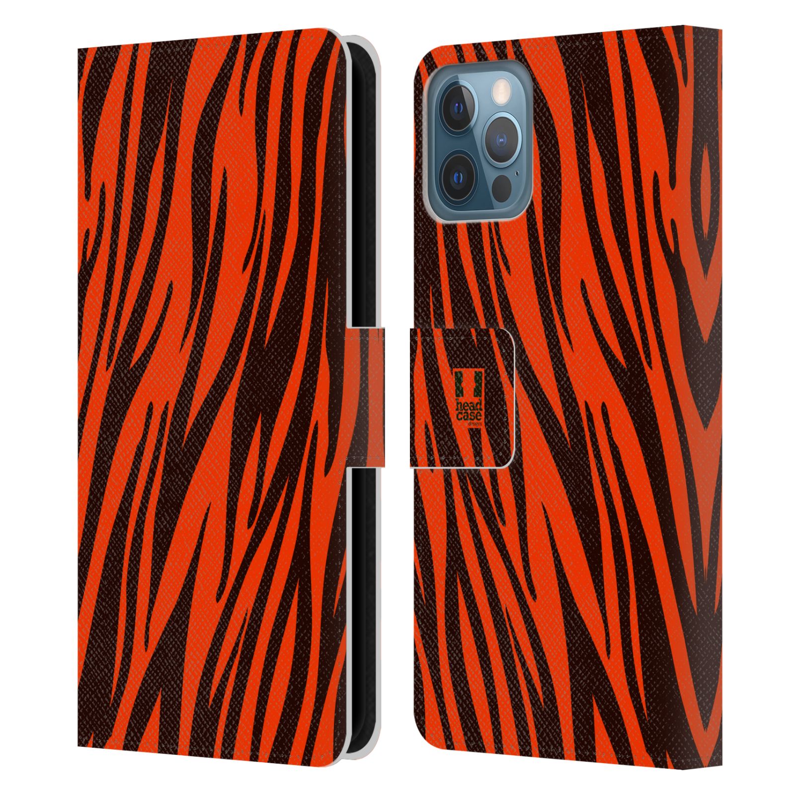 HEAD CASE Flipové pouzdro pro mobil Apple Iphone 12 / Iphone 12 PRO Zvířecí barevné vzory oranžový tygr