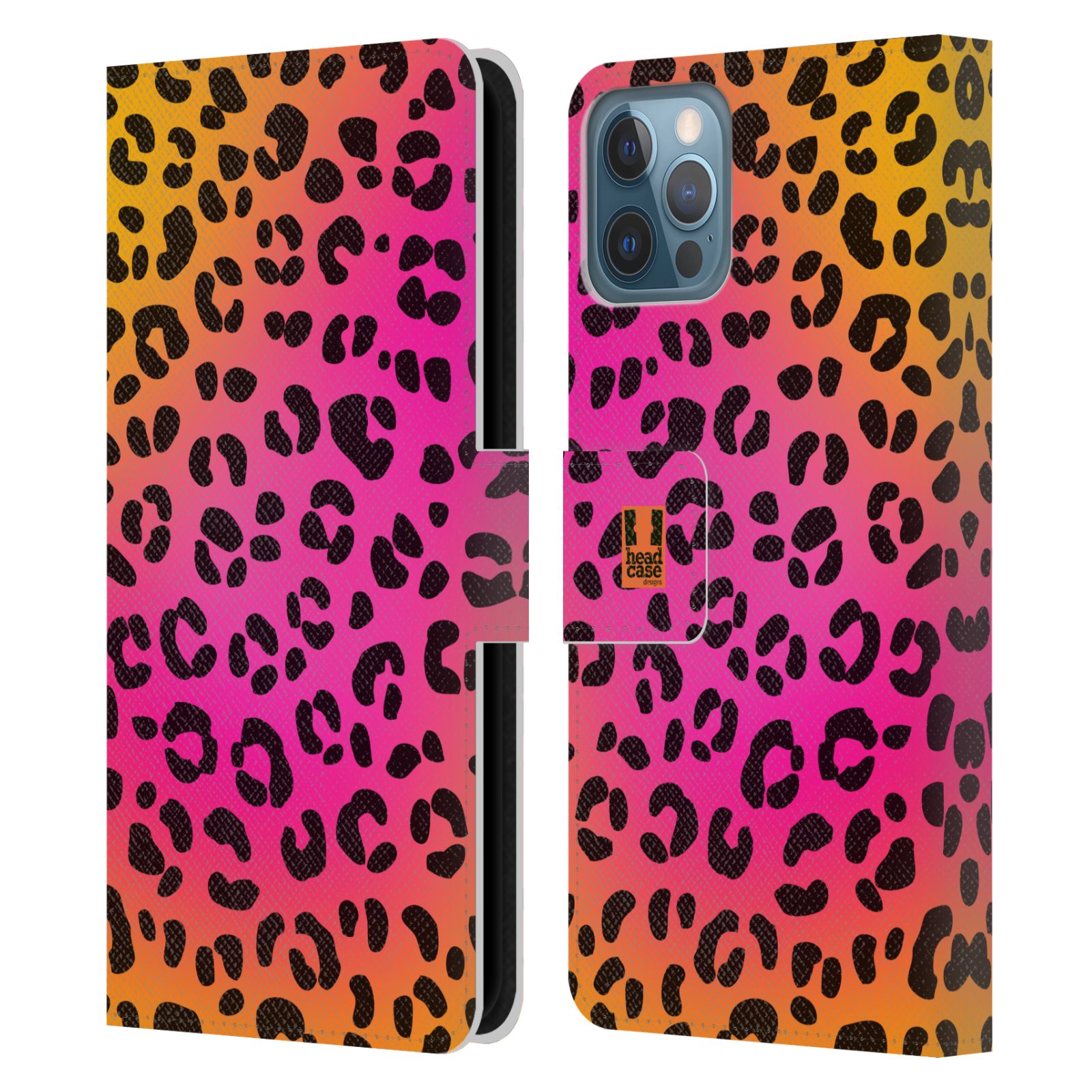 HEAD CASE Flipové pouzdro pro mobil Apple Iphone 12 / Iphone 12 PRO Zvířecí barevné vzory růžový leopard