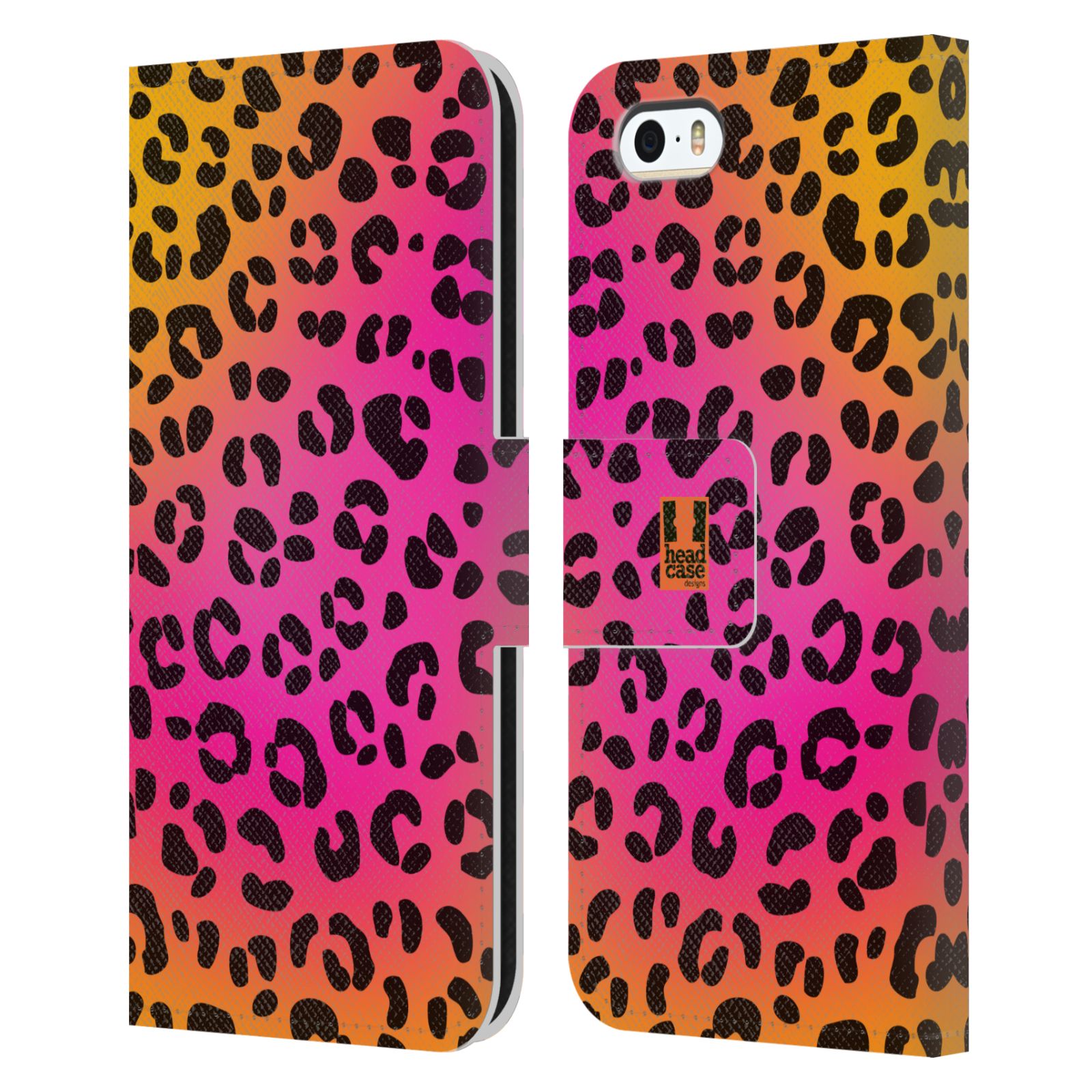 HEAD CASE Flipové pouzdro pro mobil Apple Iphone 5/5s Zvířecí barevné vzory růžový leopard