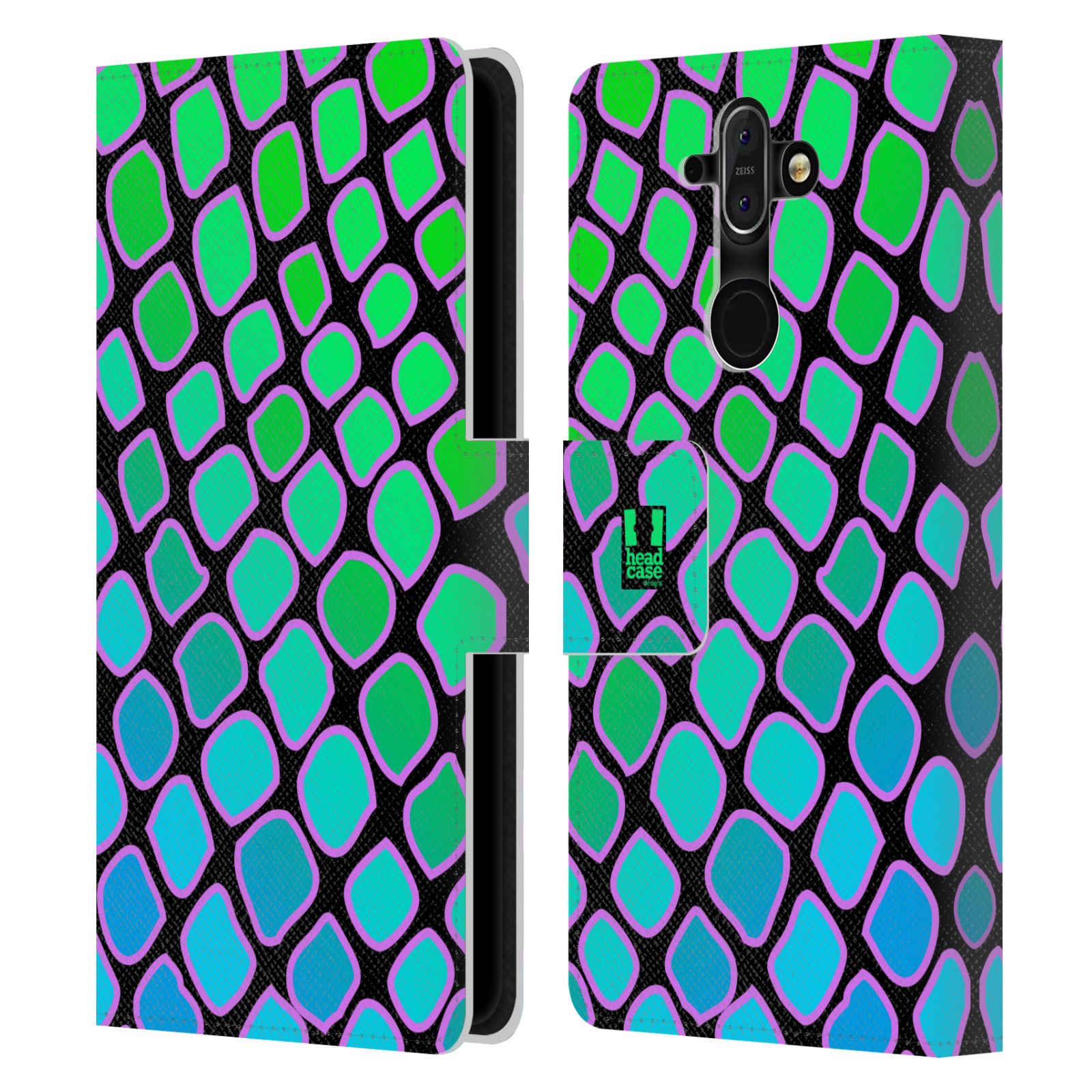 HEAD CASE Flipové pouzdro pro mobil Nokia 8 SIROCCO Zvířecí barevné vzory vodní had modrá a zelená barva AQUA