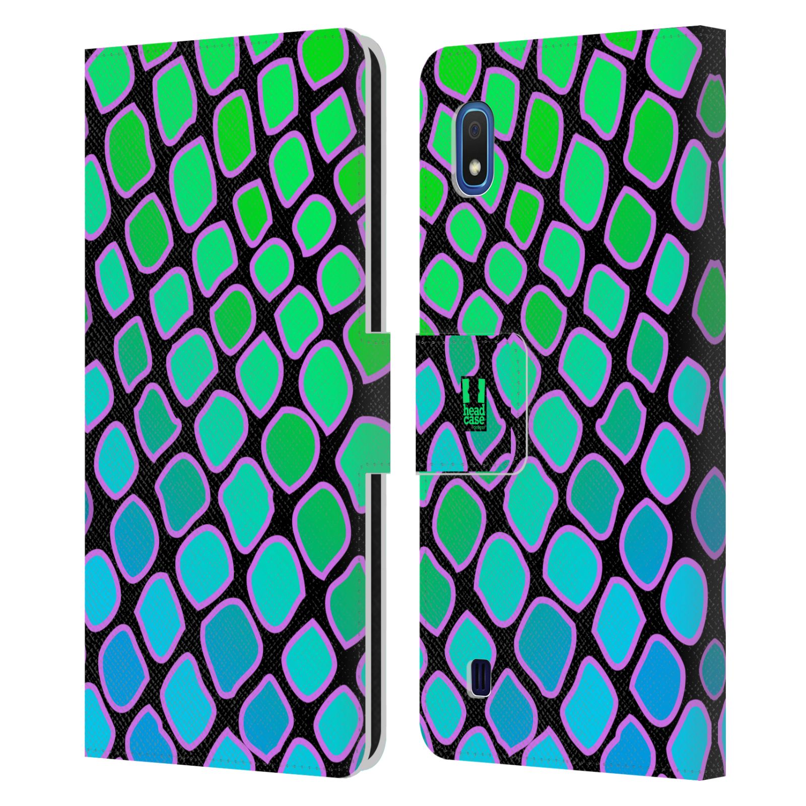 Pouzdro na mobil Samsung Galaxy A10 Zvířecí barevné vzory vodní had modrá a zelená barva AQUA
