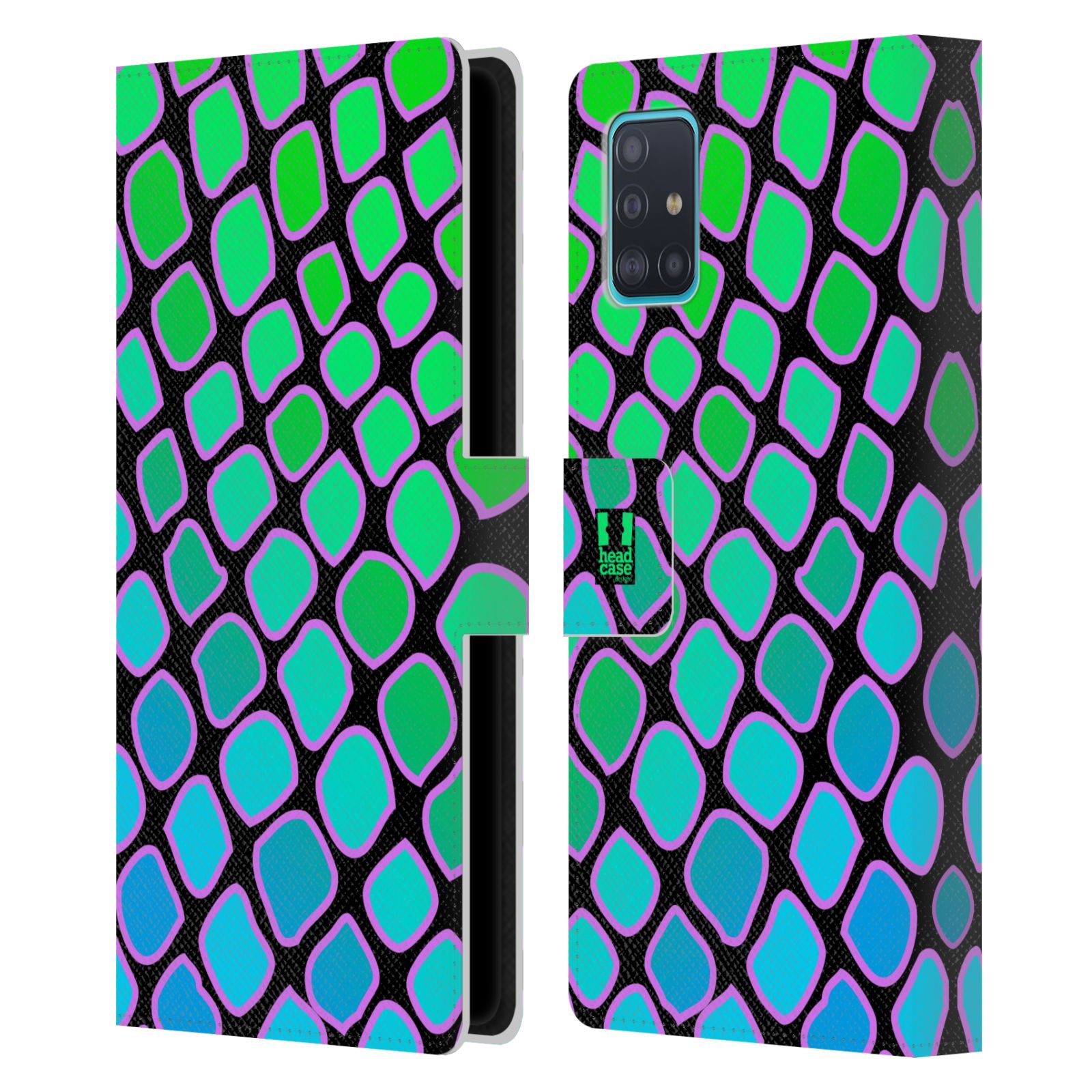 Pouzdro na mobil Samsung Galaxy A51 (A515F) Zvířecí barevné vzory vodní had modrá a zelená barva AQUA
