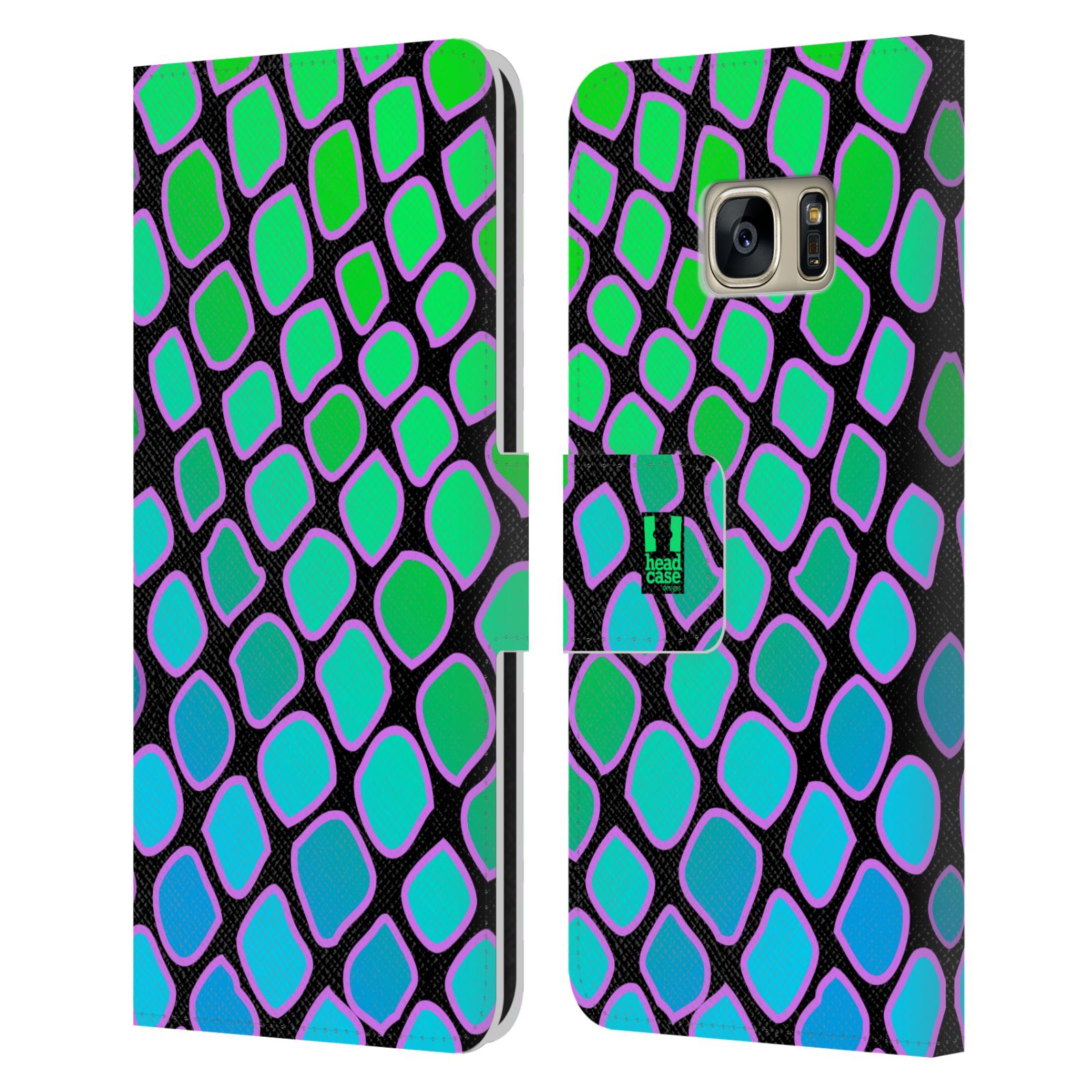 HEAD CASE Flipové pouzdro pro mobil Samsung Galaxy S7 (G9300) Zvířecí barevné vzory vodní had modrá a zelená barva AQUA