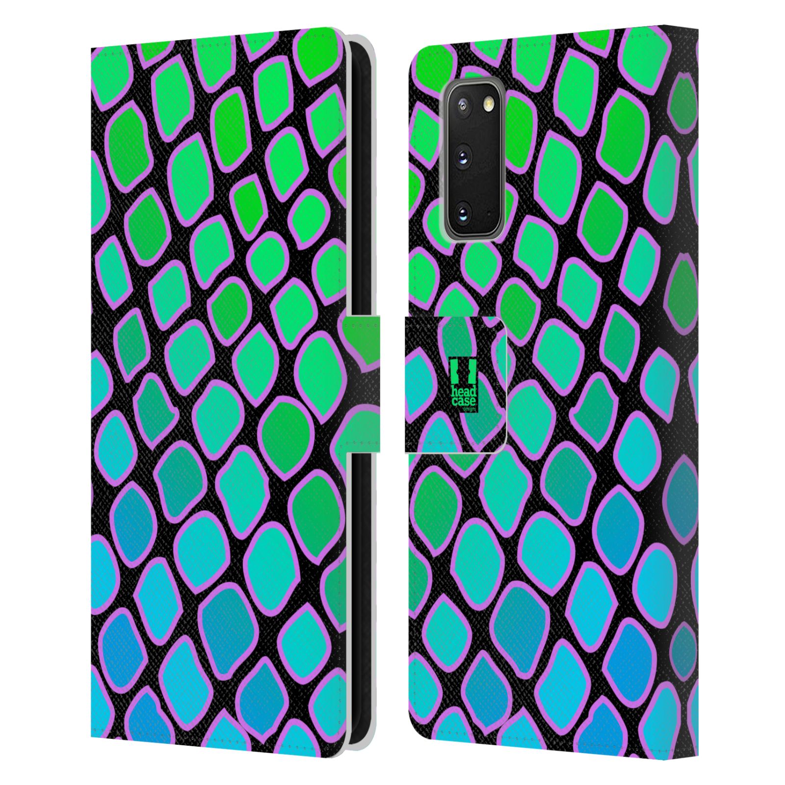 Pouzdro na mobil Samsung Galaxy S20 Zvířecí barevné vzory vodní had modrá a zelená barva AQUA