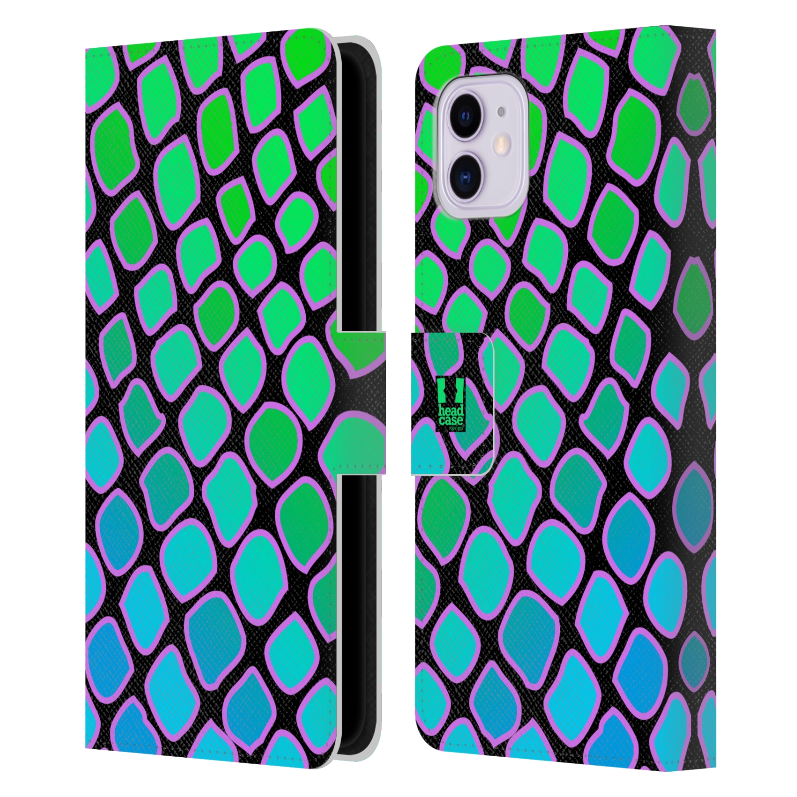 Pouzdro na mobil Apple Iphone 11 Zvířecí barevné vzory vodní had modrá a zelená barva AQUA