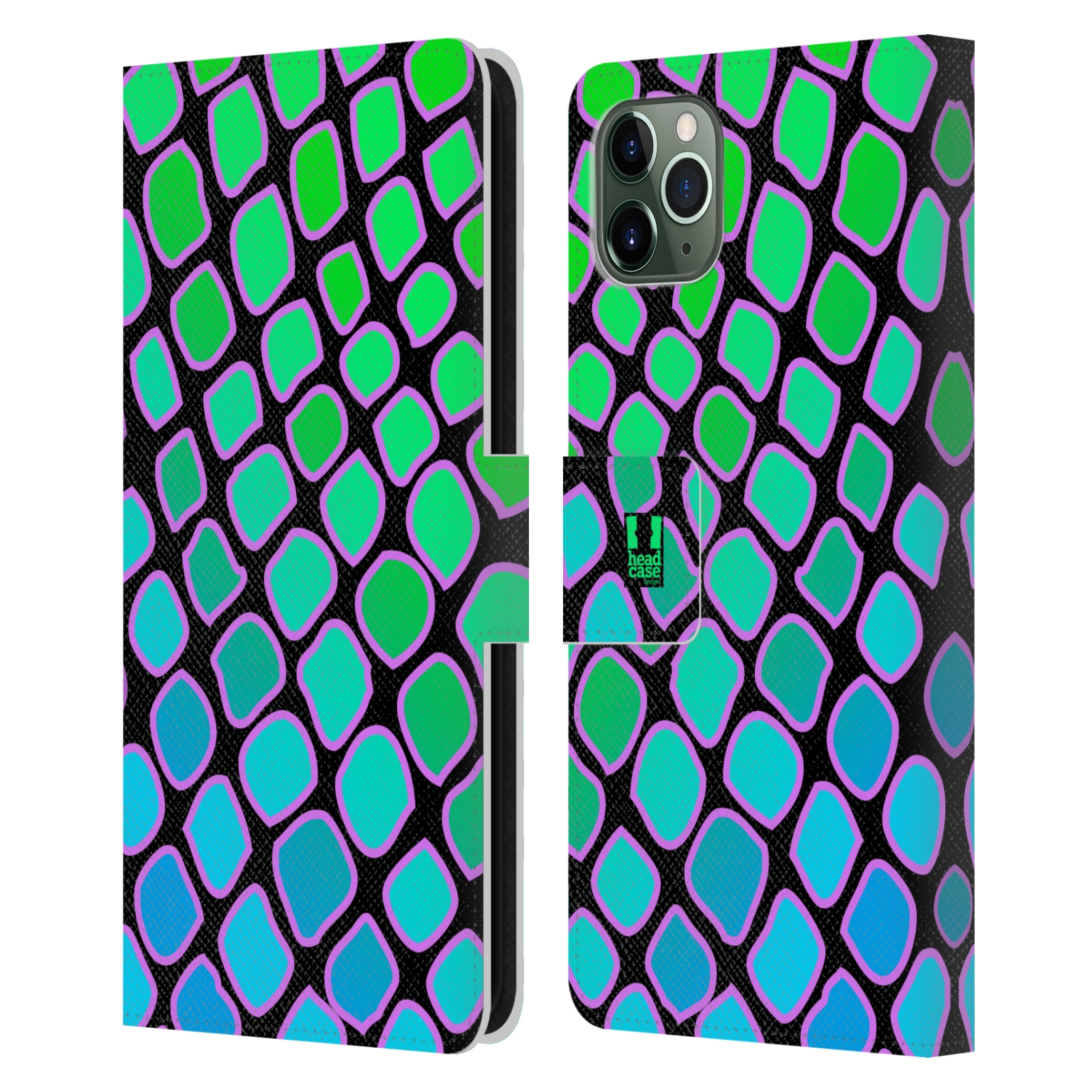 Pouzdro na mobil Apple Iphone 11 PRO MAX Zvířecí barevné vzory vodní had modrá a zelená barva AQUA