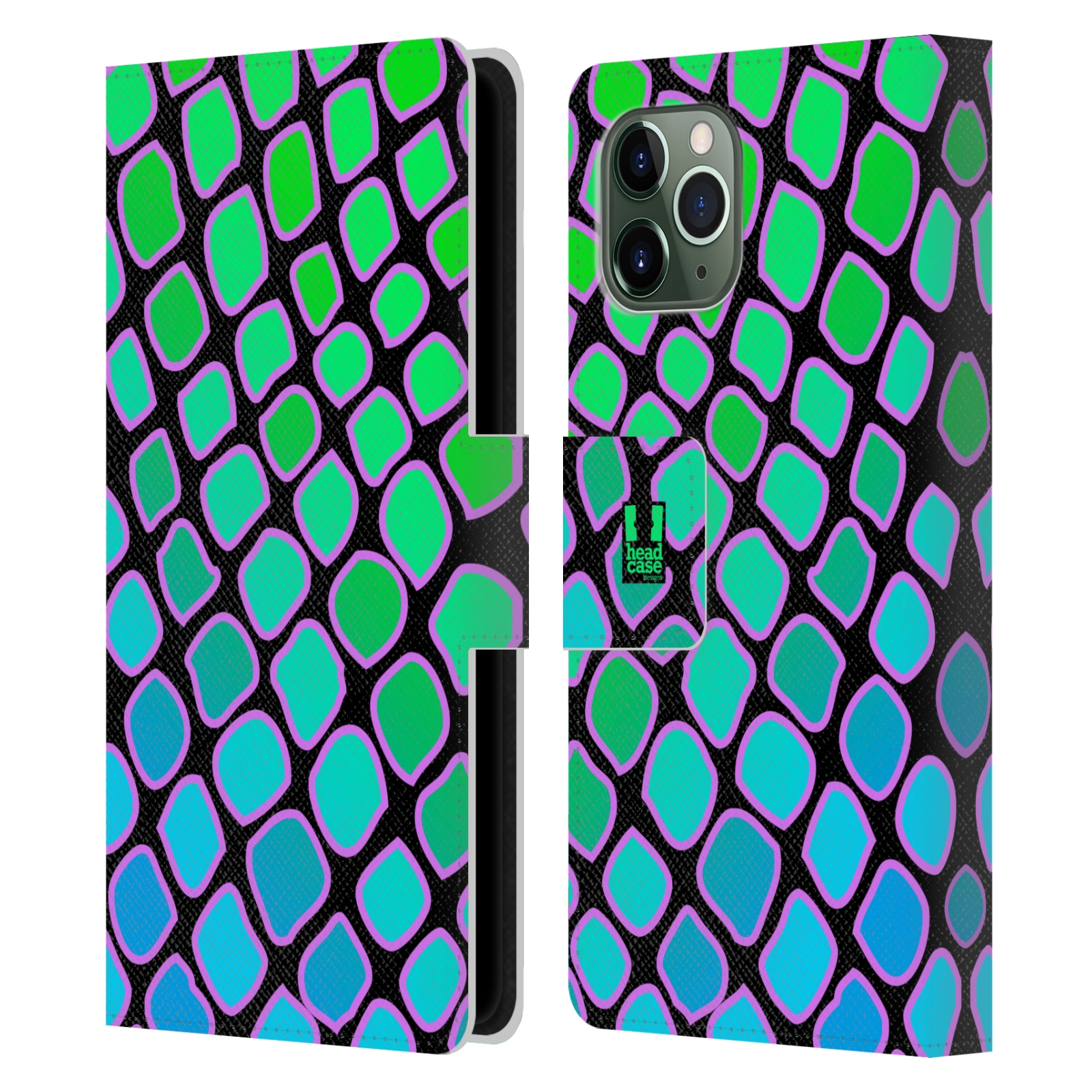 Pouzdro na mobil Apple Iphone 11 PRO Zvířecí barevné vzory vodní had modrá a zelená barva AQUA