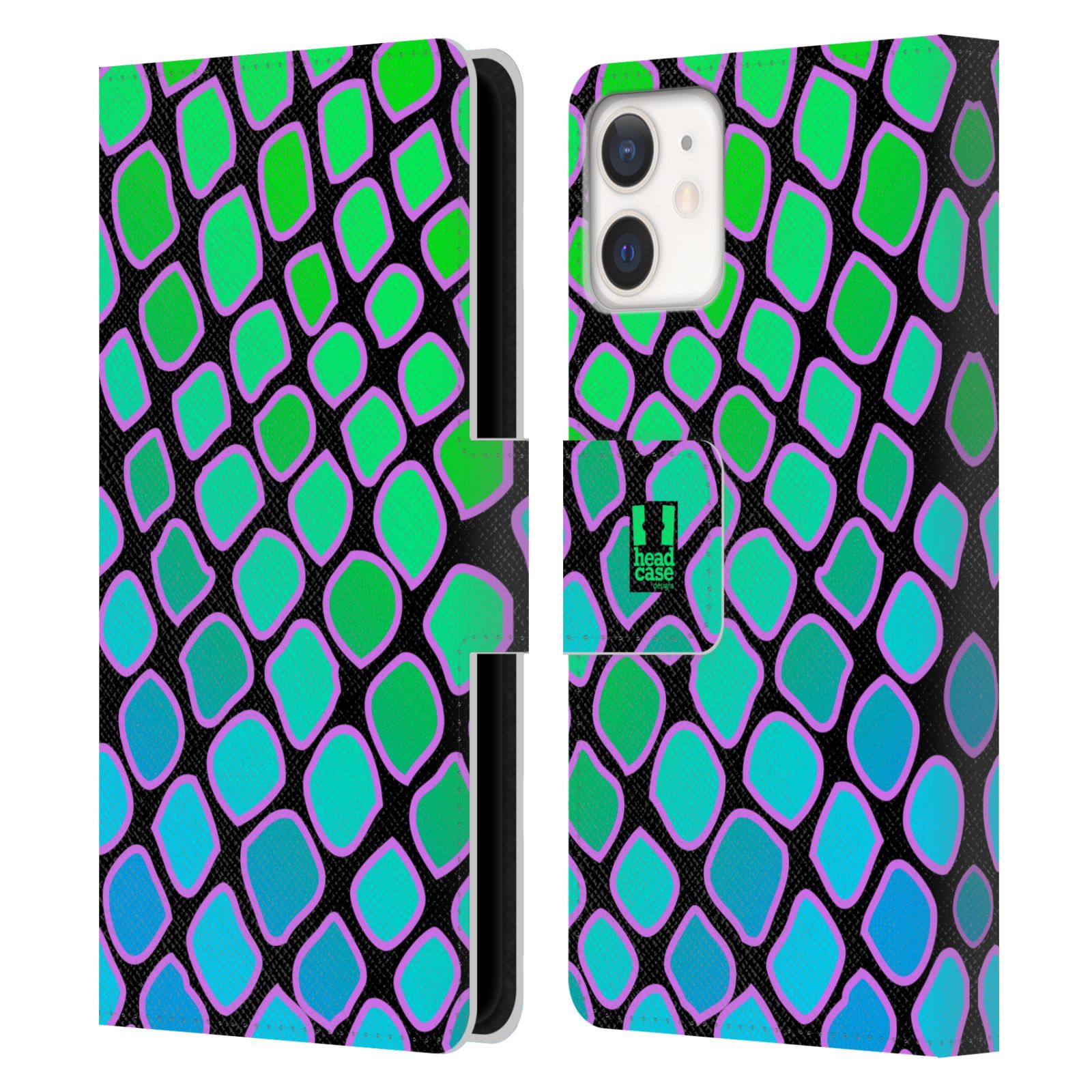 Pouzdro pro mobil Apple Iphone 12 MINI Zvířecí barevné vzory vodní had modrá a zelená barva AQUA