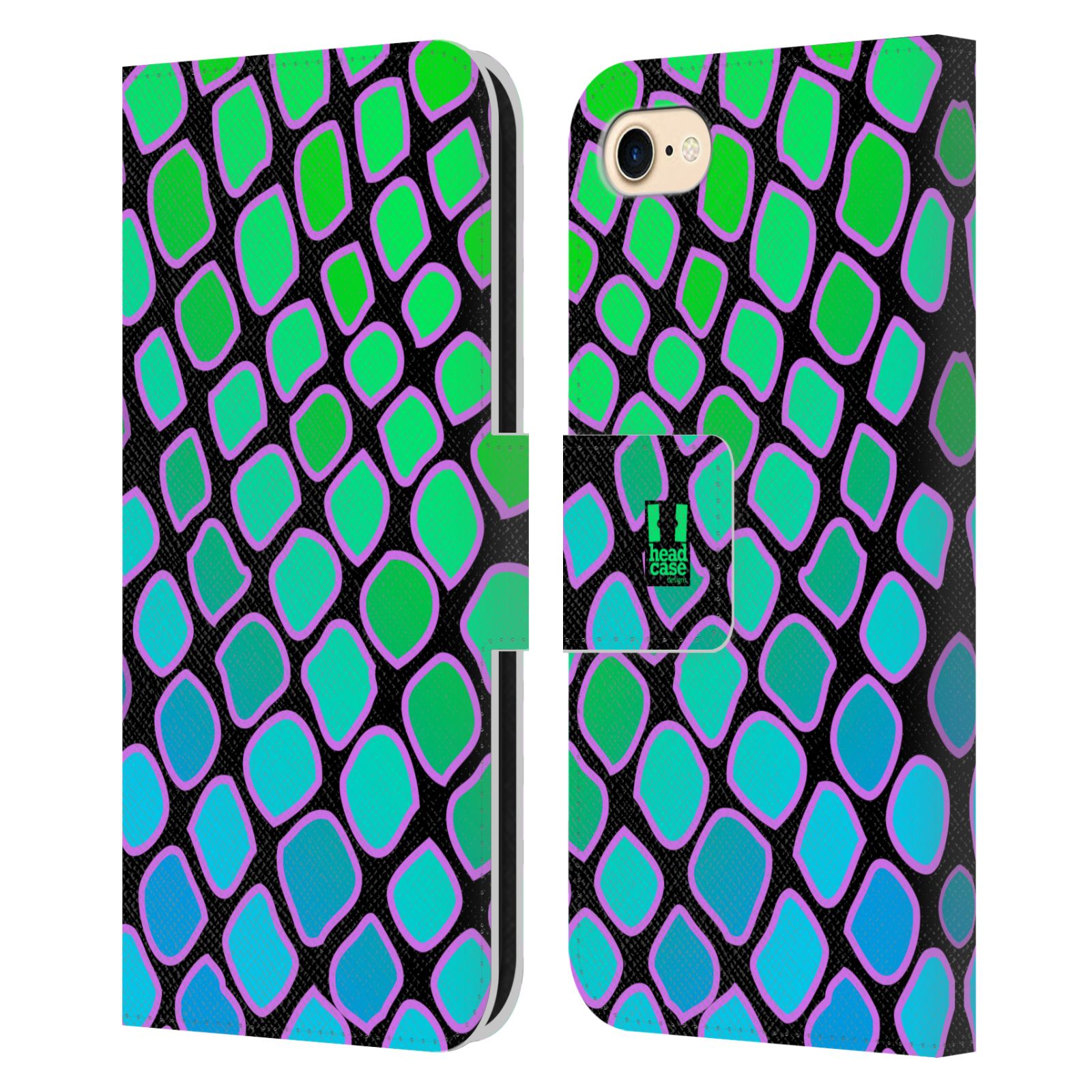 HEAD CASE Flipové pouzdro pro mobil Apple Iphone 7/8/SE 2020 Zvířecí barevné vzory vodní had modrá a zelená barva AQUA