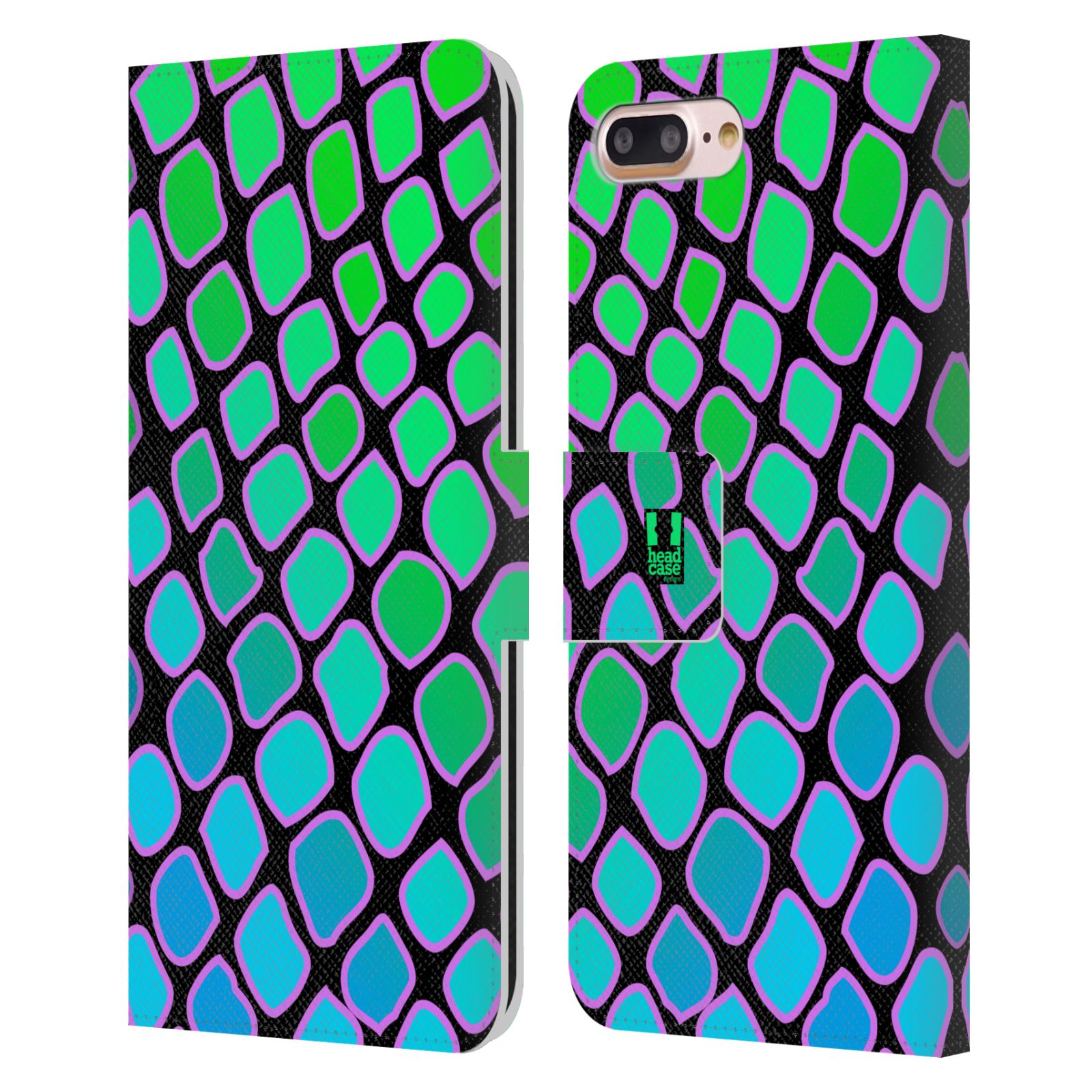 HEAD CASE Flipové pouzdro pro mobil Apple Iphone 7 PLUS / 8 PLUS Zvířecí barevné vzory vodní had modrá a zelená barva AQUA