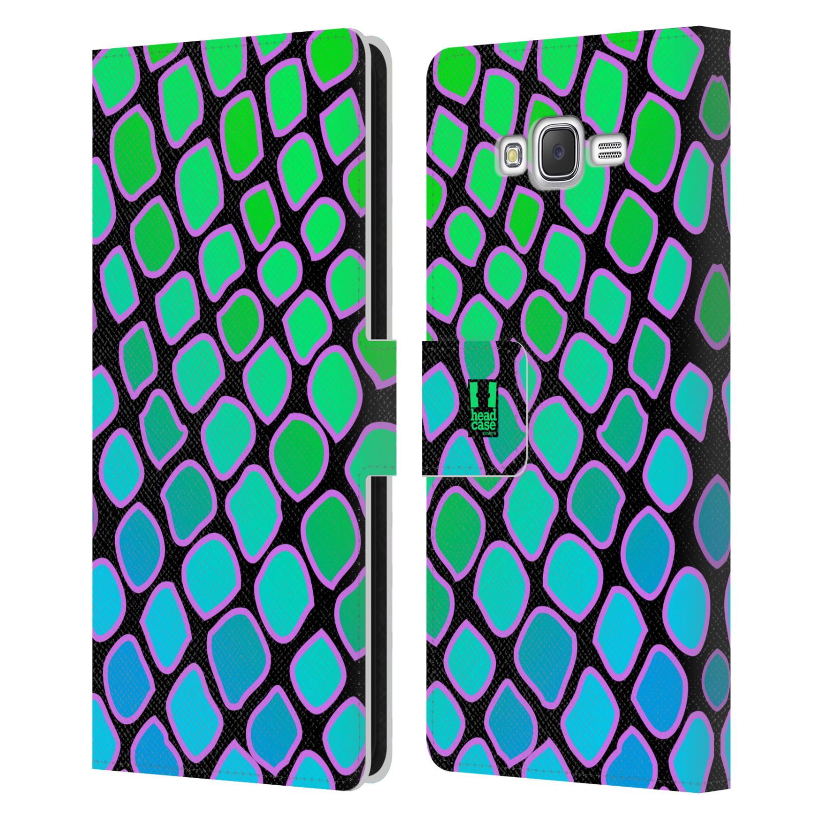 HEAD CASE Flipové pouzdro pro mobil Samsung Galaxy J7, J700 Zvířecí barevné vzory vodní had modrá a zelená barva AQUA